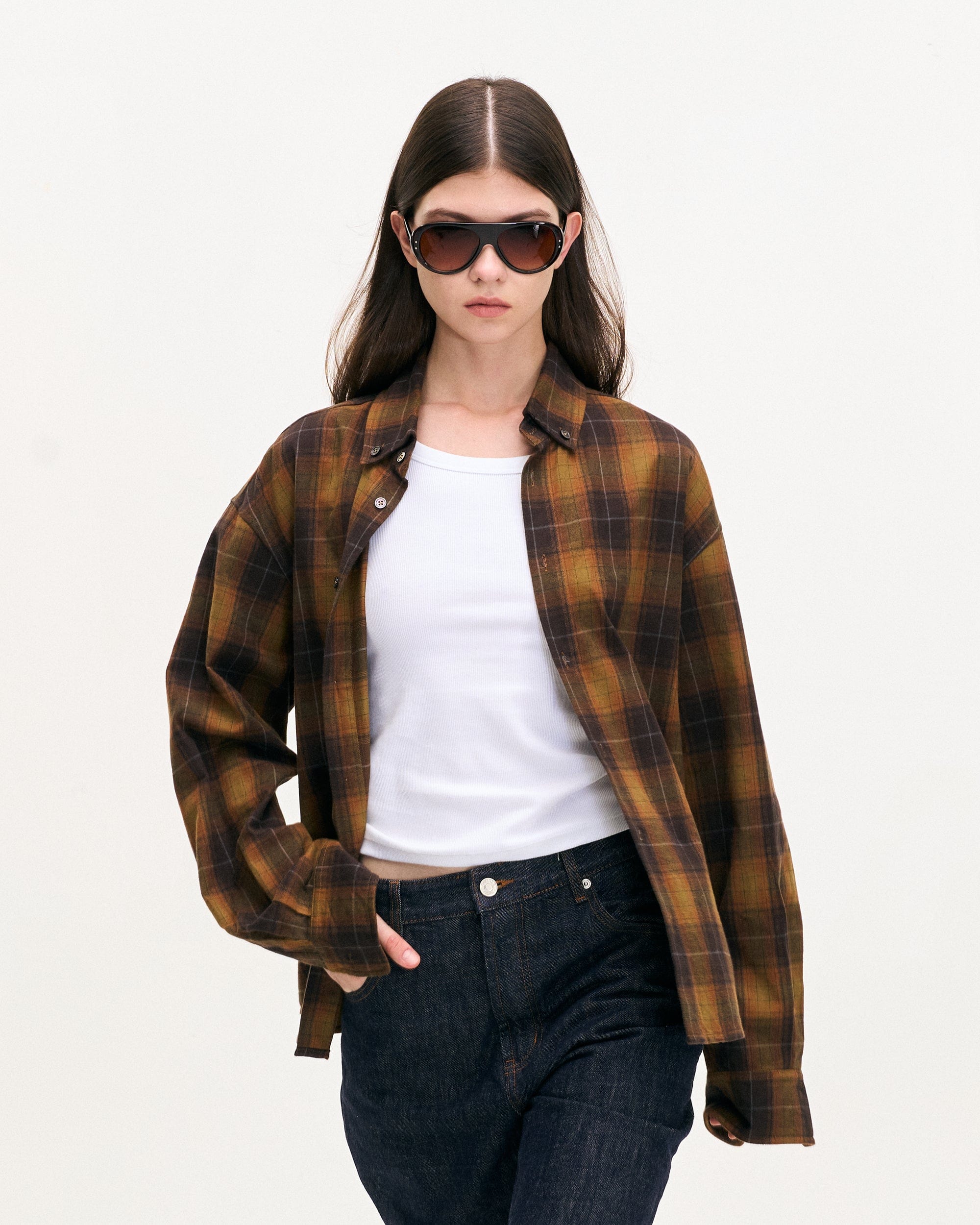 LEONSENSE Classic Plaid Shirt Showa Brown