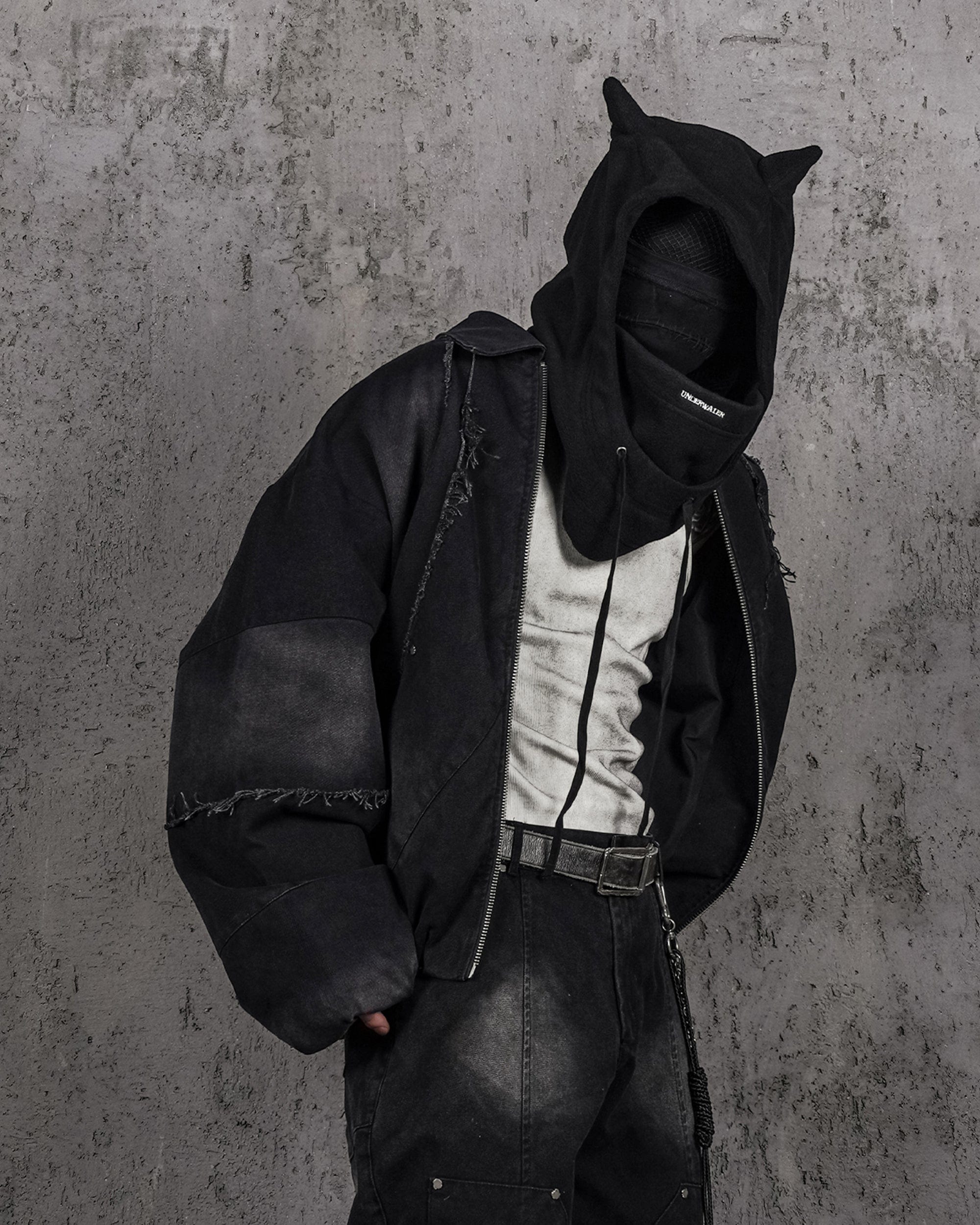 UNDERWATER Raw-Edge Spliced Rivet Jacket, premium urban and streetwear designers apparel on PROJECTISR.com, UNDERWATER