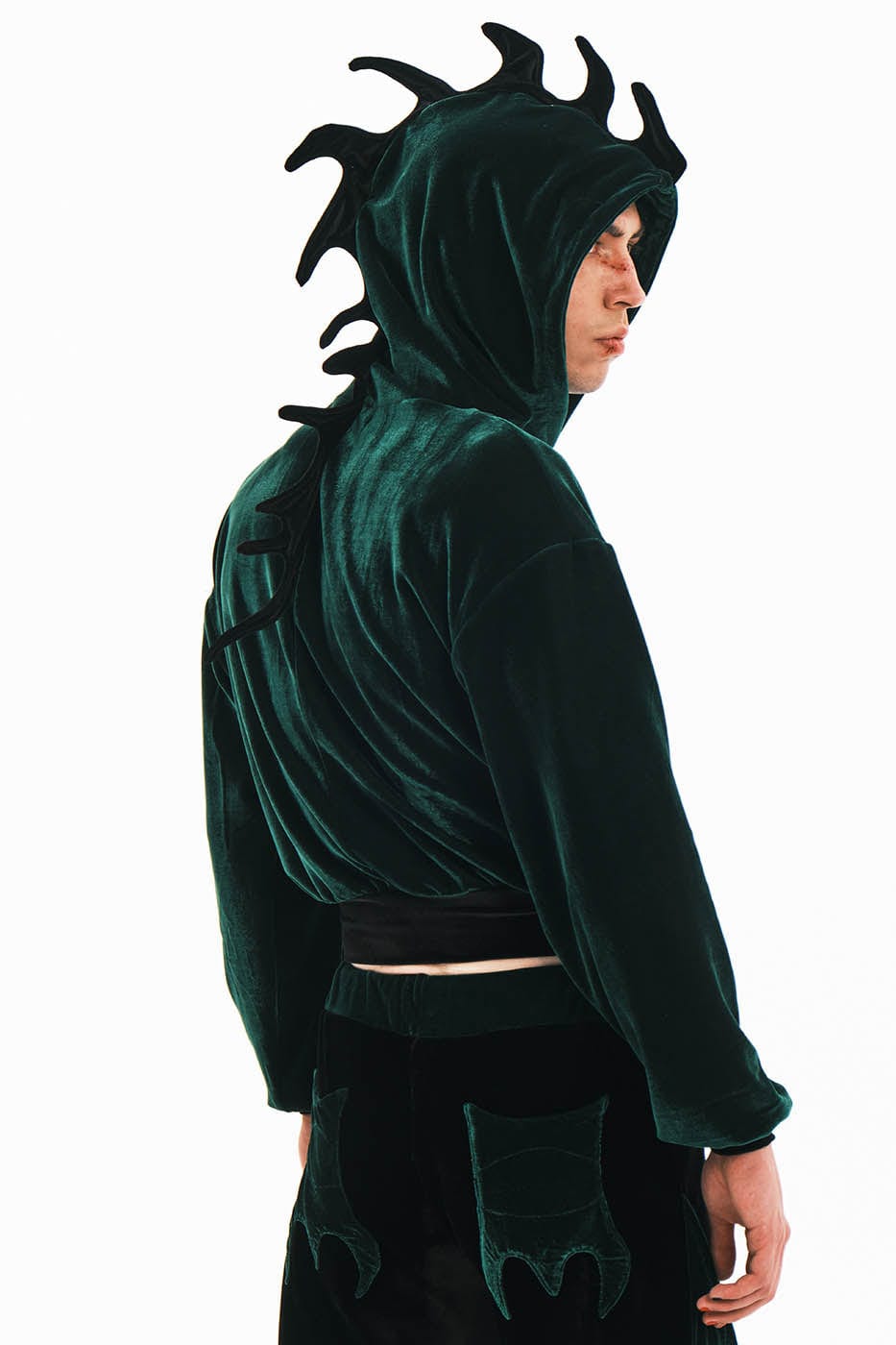 EMBRYO Dinosaur Velvet Cropped Zip-Up Hoodie, premium urban and streetwear designers apparel on PROJECTISR.com, EMBRYO