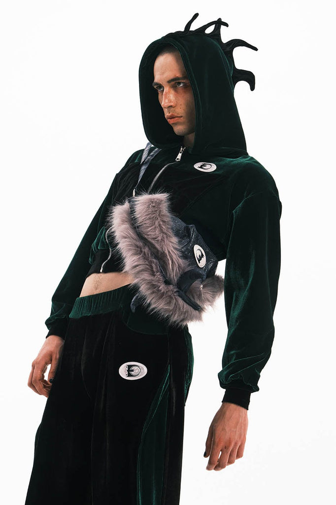 EMBRYO Crinkled Horned Fur Cap-Satchel, premium urban and streetwear designers apparel on PROJECTISR.com, EMBRYO