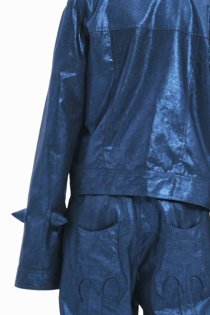 EMBRYO Metallic Sheen Embossed Spiked Sleeve Jacket, premium urban and streetwear designers apparel on PROJECTISR.com, EMBRYO