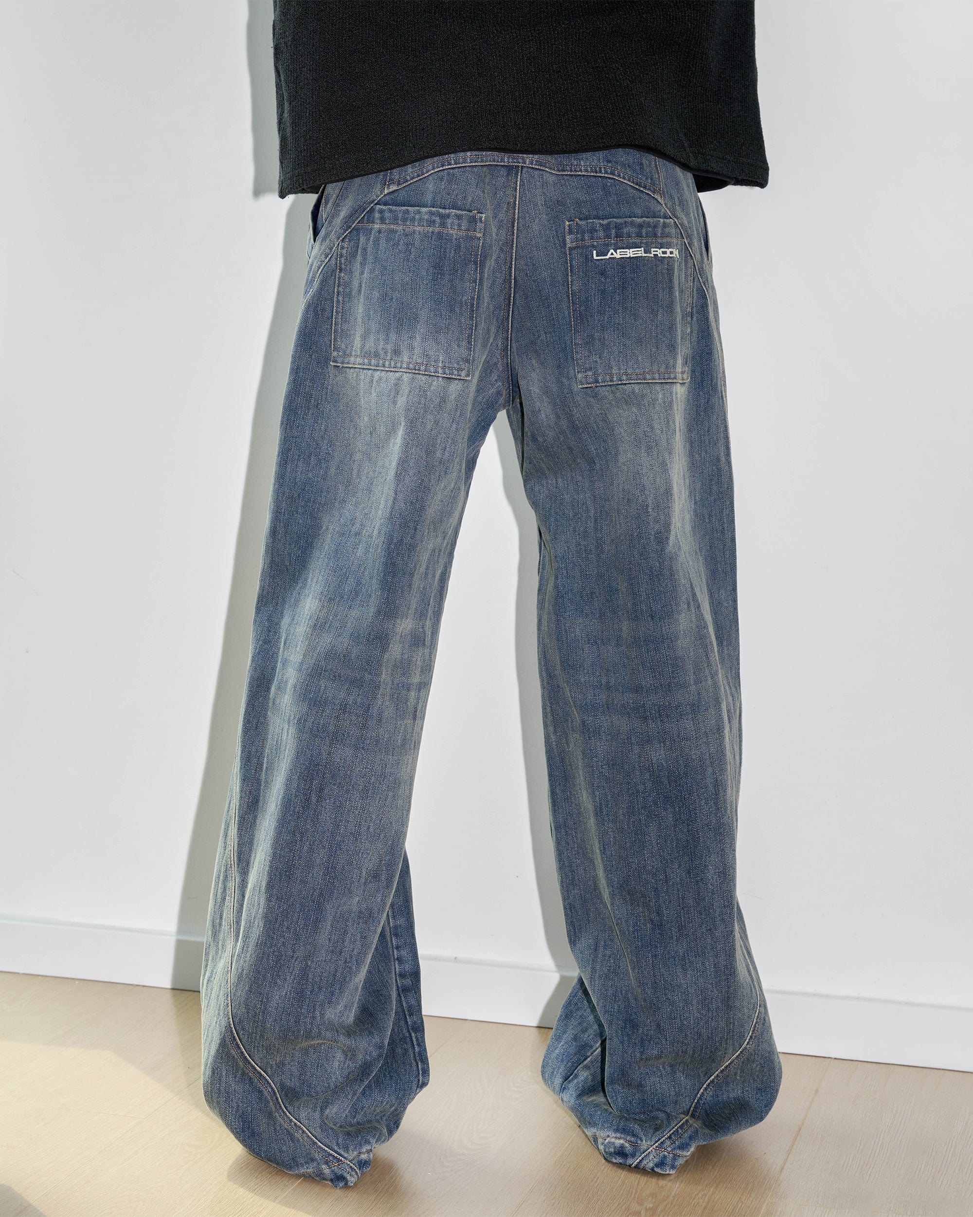 49PERCENT Deconstructed Washed Embroidered Logo Jeans