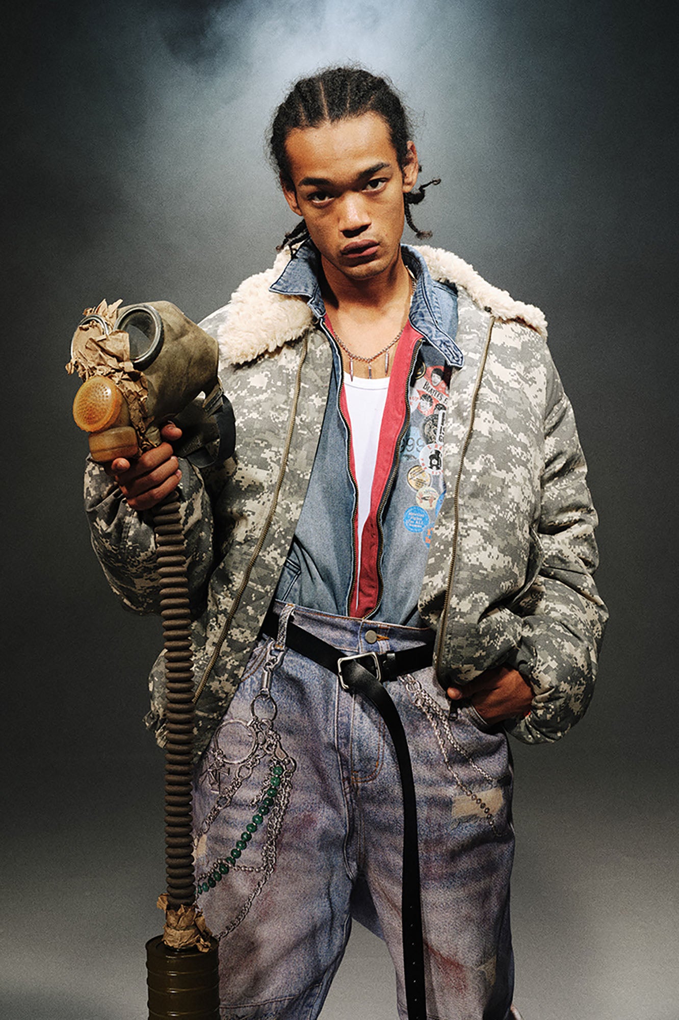 TRECLUB Detachable Collar Camo Puffer Jacket