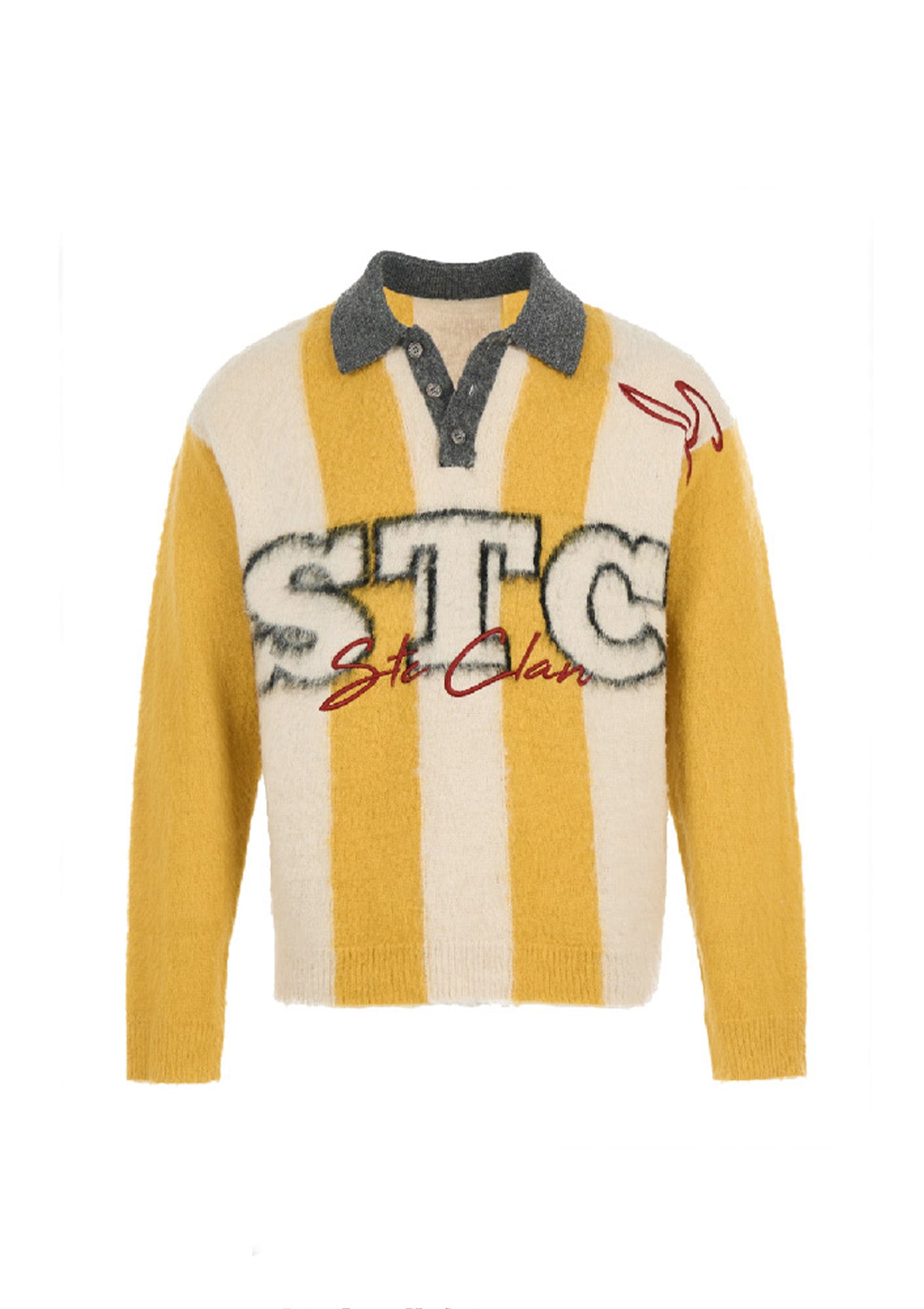 STEEPC Striped Embroidered Fuzzy Polo Sweater, premium urban and streetwear designers apparel on PROJECTISR.com, STEEPC