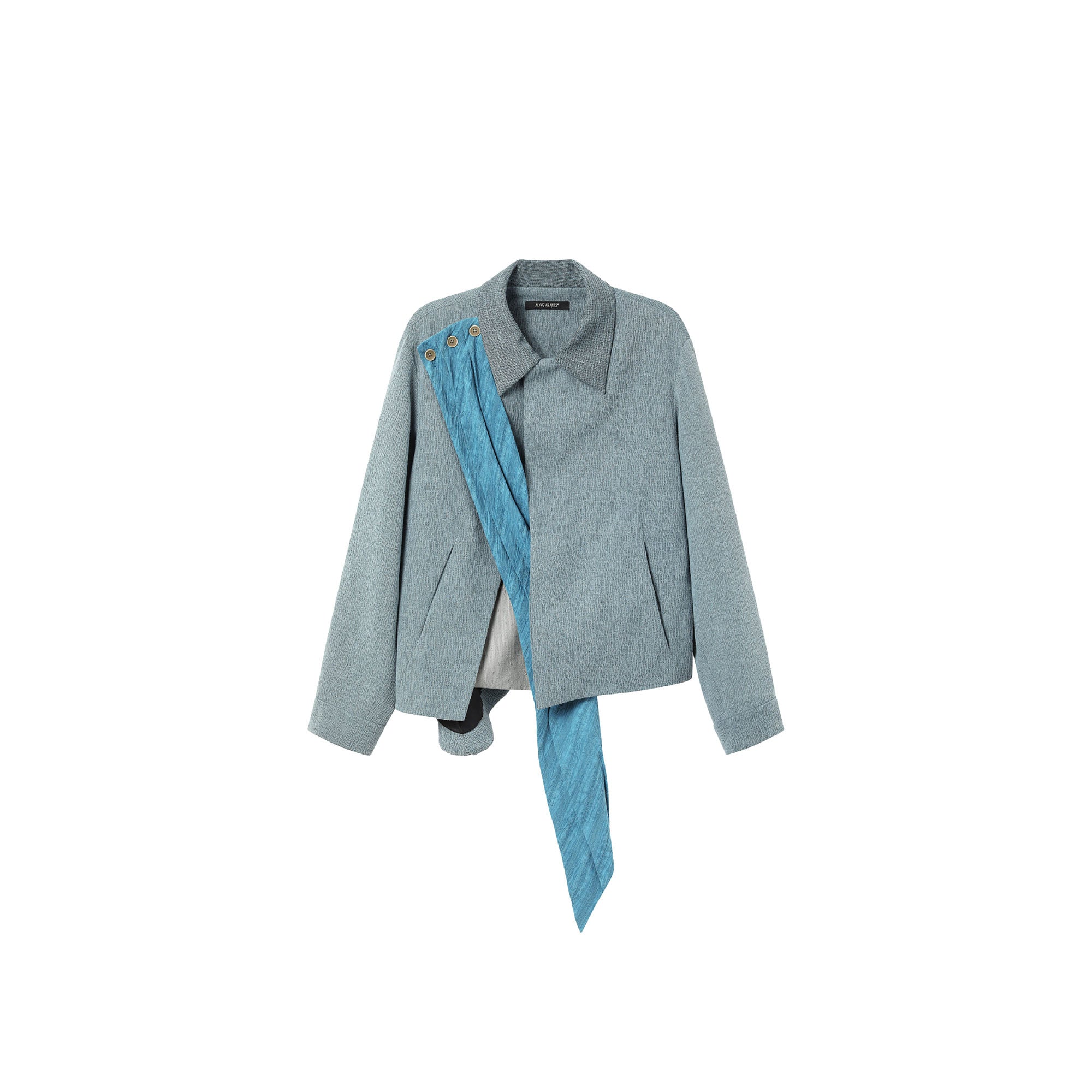 ALVNG AR ANTS Asymmetric Scarf Linen-Blend Jacket