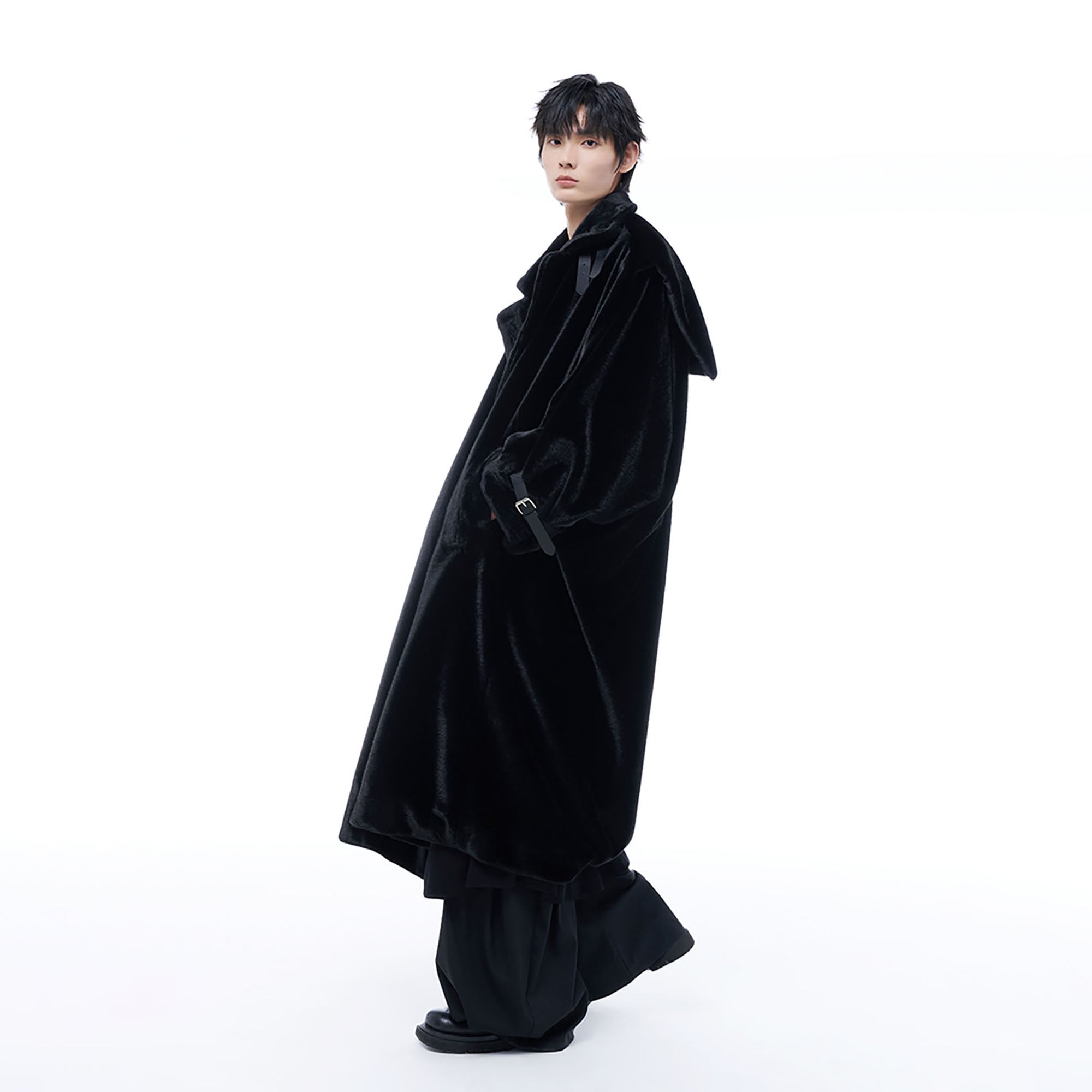 TUIMU Belted High Collar Faux Mink Overcoat, premium urban and streetwear designers apparel on PROJECTISR.com, TUIMU