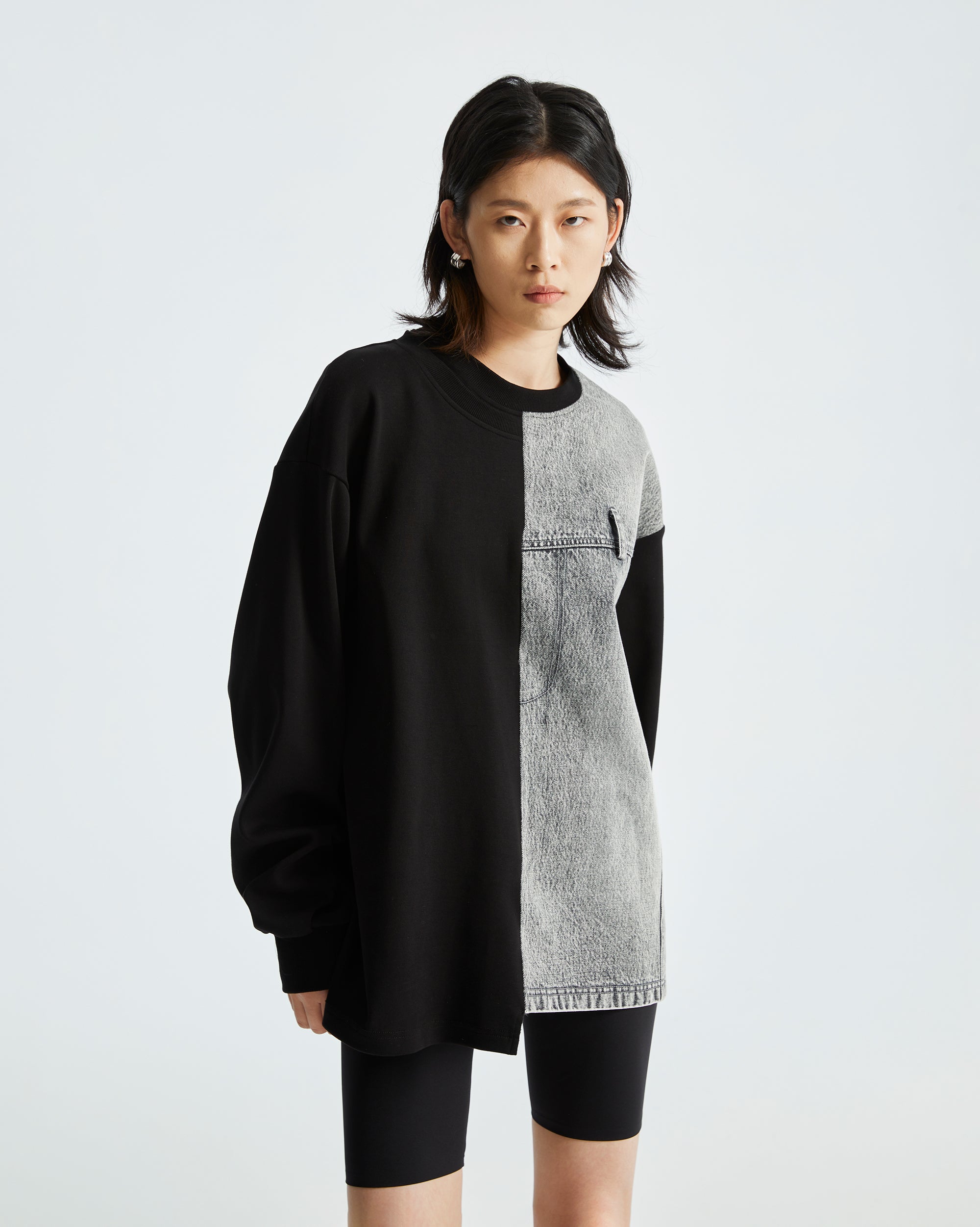 ORGANIC EMOTION Denim Spliced Long-Sleeve Tee