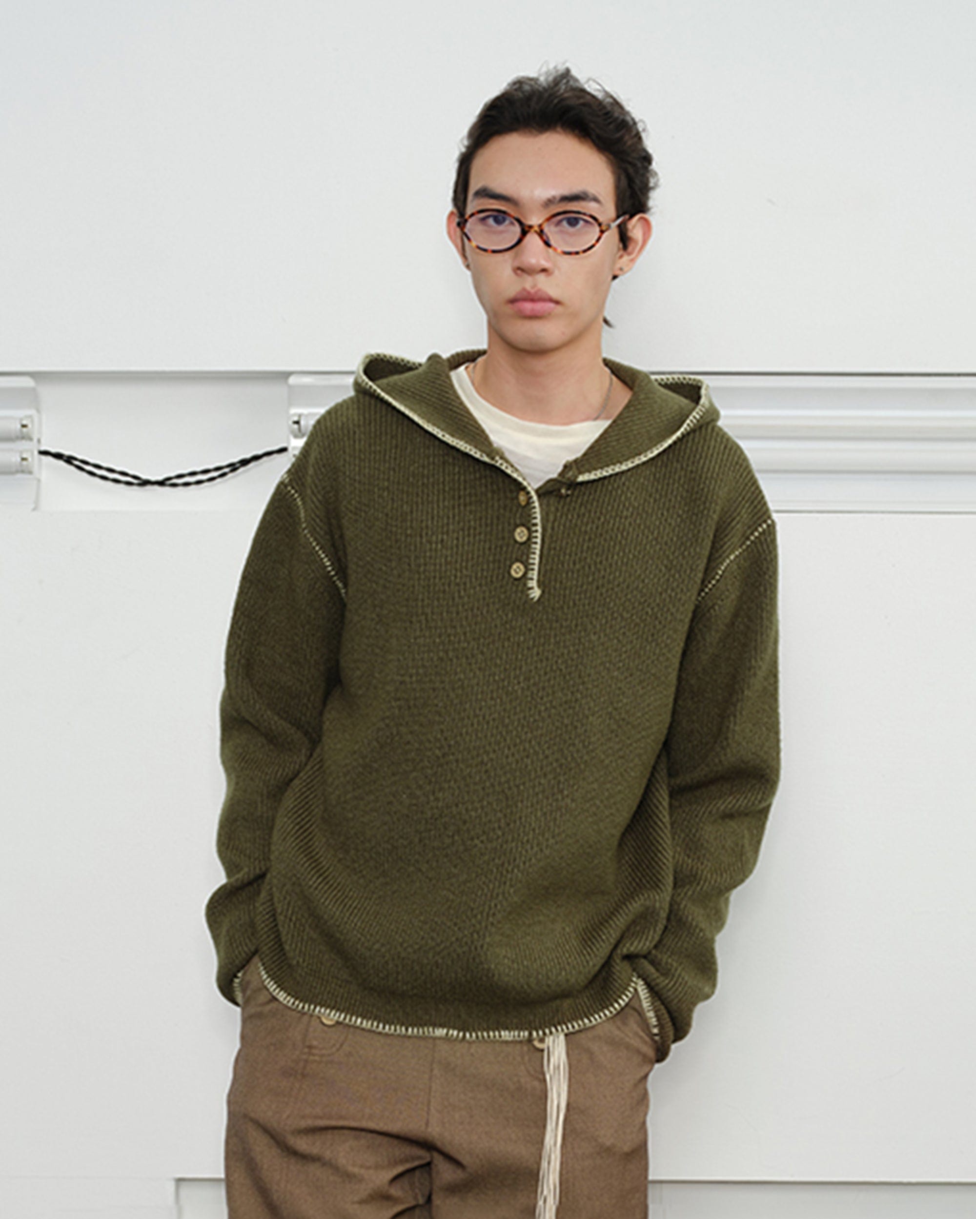 KREATE Stitched-Edges Hooded Sweater