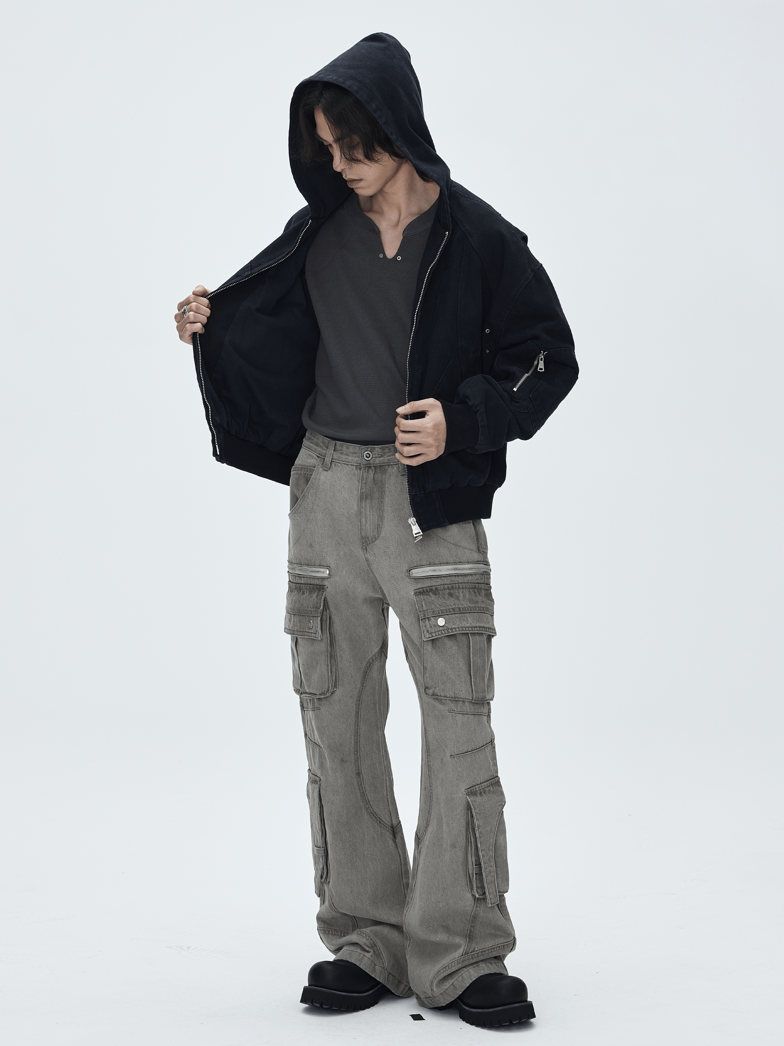 CATSSTAC Washed Multi-Pocket Utility Straight-Leg Jeans, premium urban and streetwear designers apparel on PROJECTISR.com, CATSSTAC