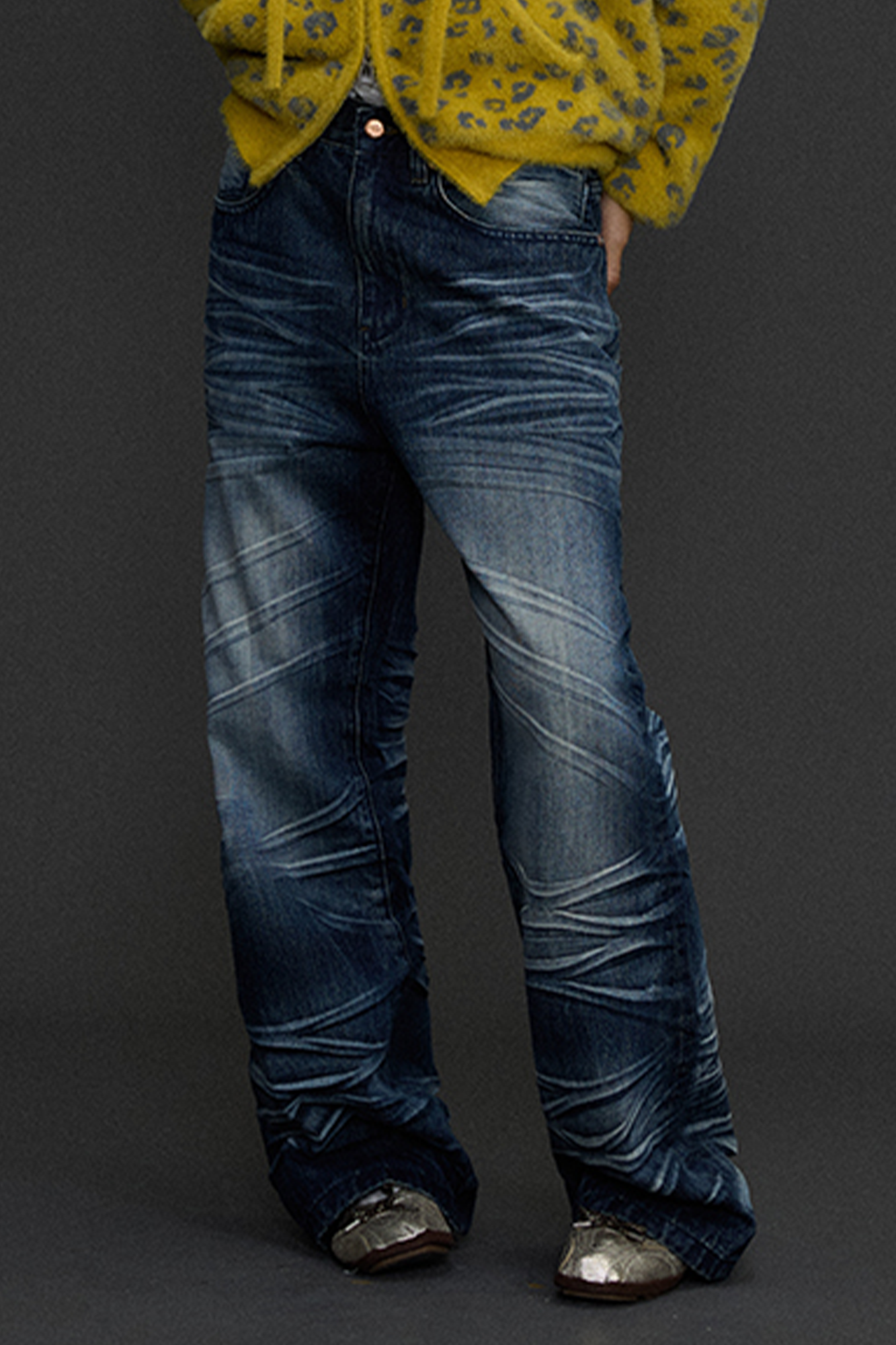 NIANJIUYIKOUER Heavy Washed Whiskered Straight-Leg Jeans, premium urban and streetwear designers apparel on PROJECTISR.com, NIANJIUYIKOUER