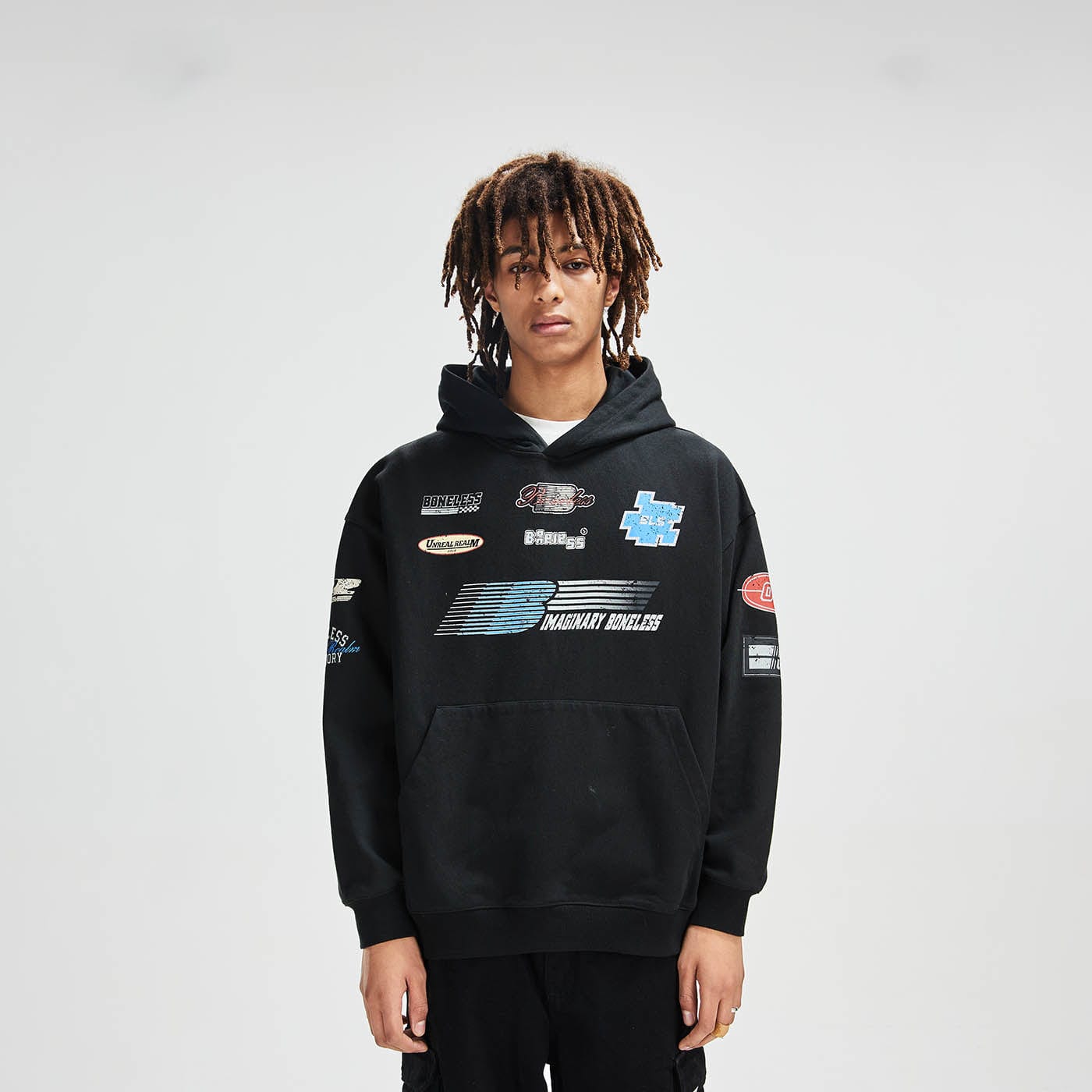 BONELESS Racing LOGOs Hoodie, premium urban and streetwear designers apparel on PROJECTISR.com, BONELESS