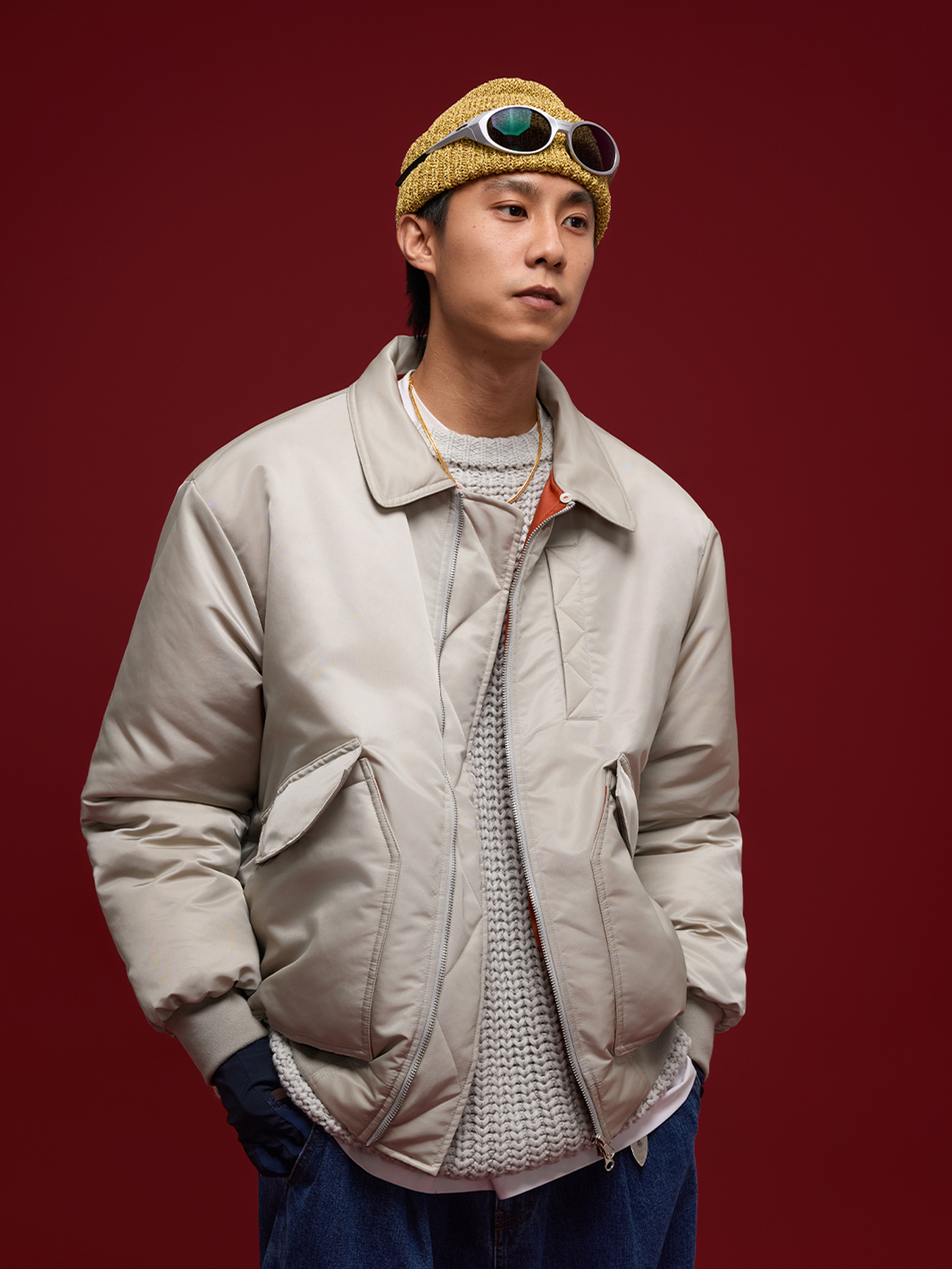 BANANA CLUB Glossy Utility Padded Bomber Jacket