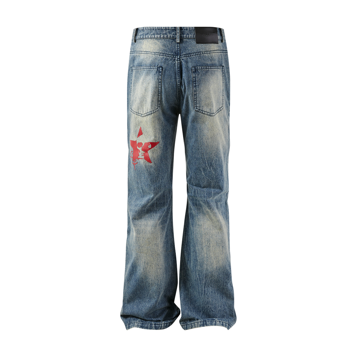PASET Retro Washed Graphic Flared Jeans