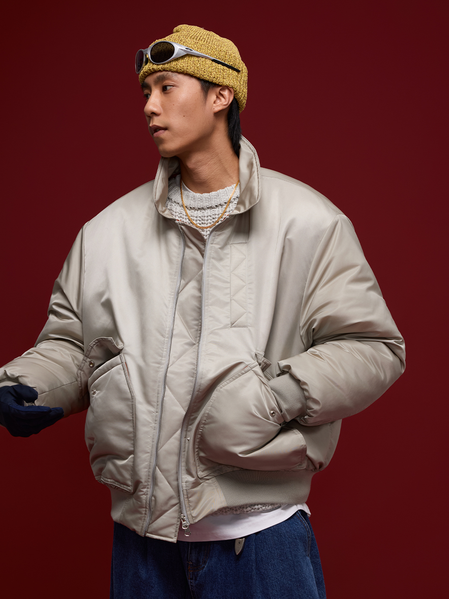 BANANA CLUB Glossy Utility Padded Bomber Jacket