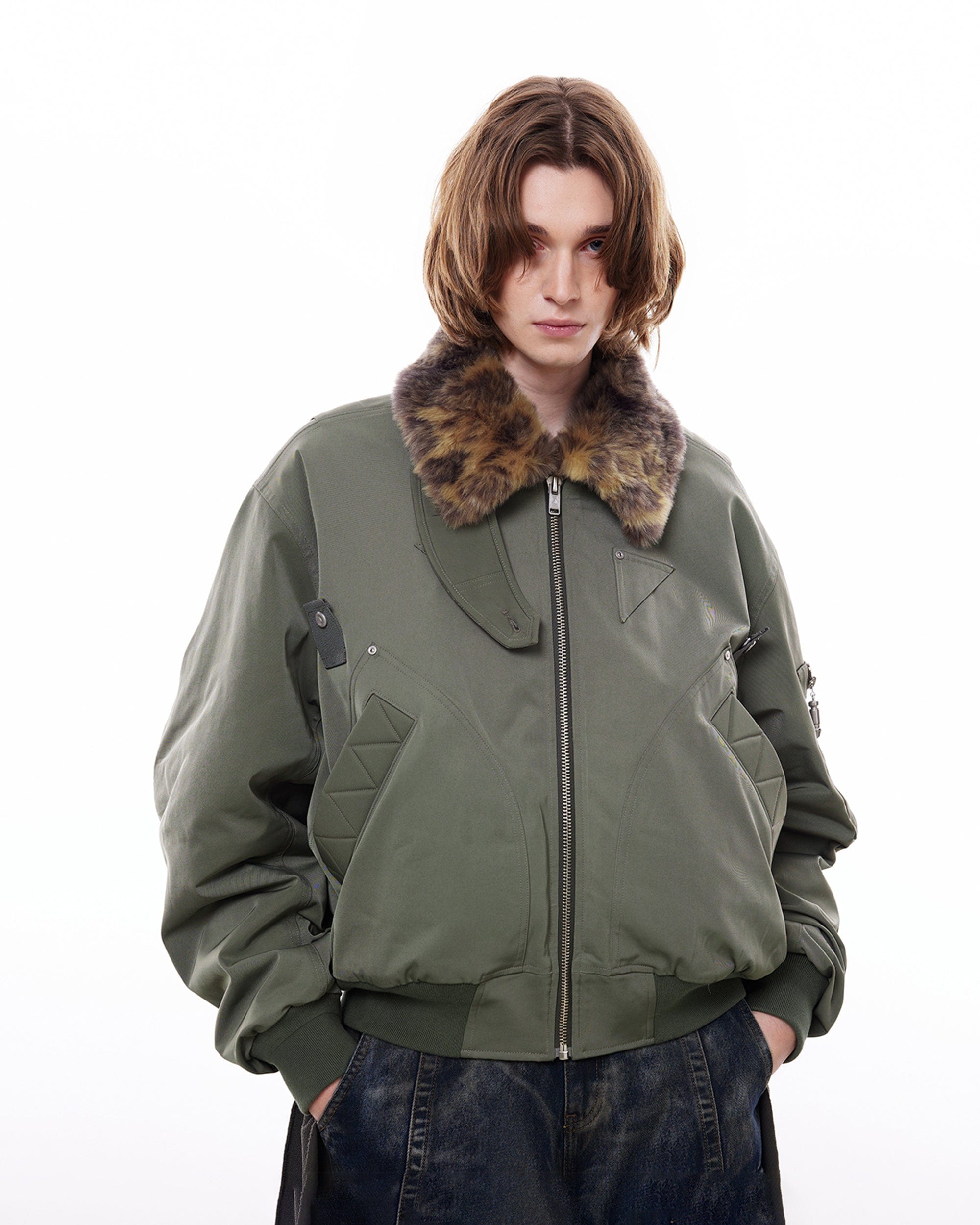 FACEONLAB Fleece-Lined B-15 BOMBER Jacket Green