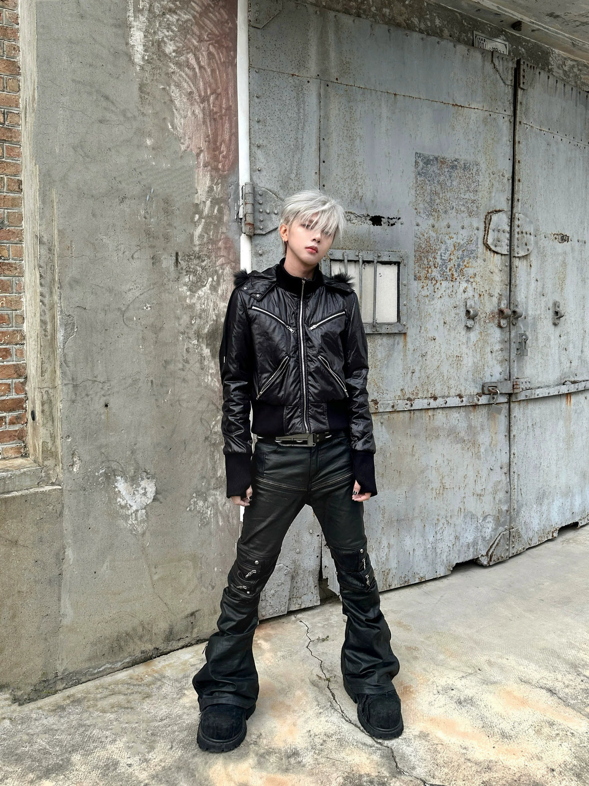 REBEL WAVE Detachable Faux Fur Collar Zip-Up Hooded Jacket