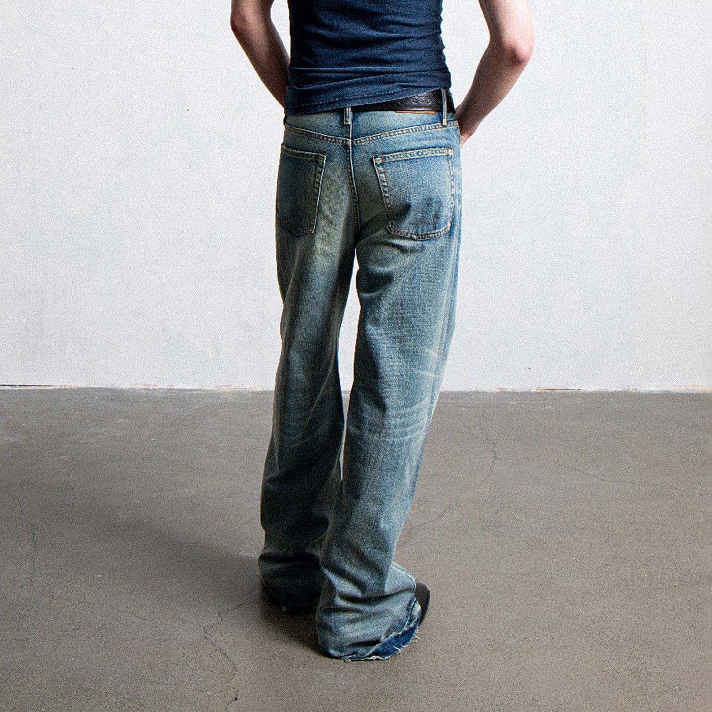 LEONSENSE Raw Edge Washed Flared Jeans, premium urban and streetwear designers apparel on PROJECTISR.com, LEONSENSE