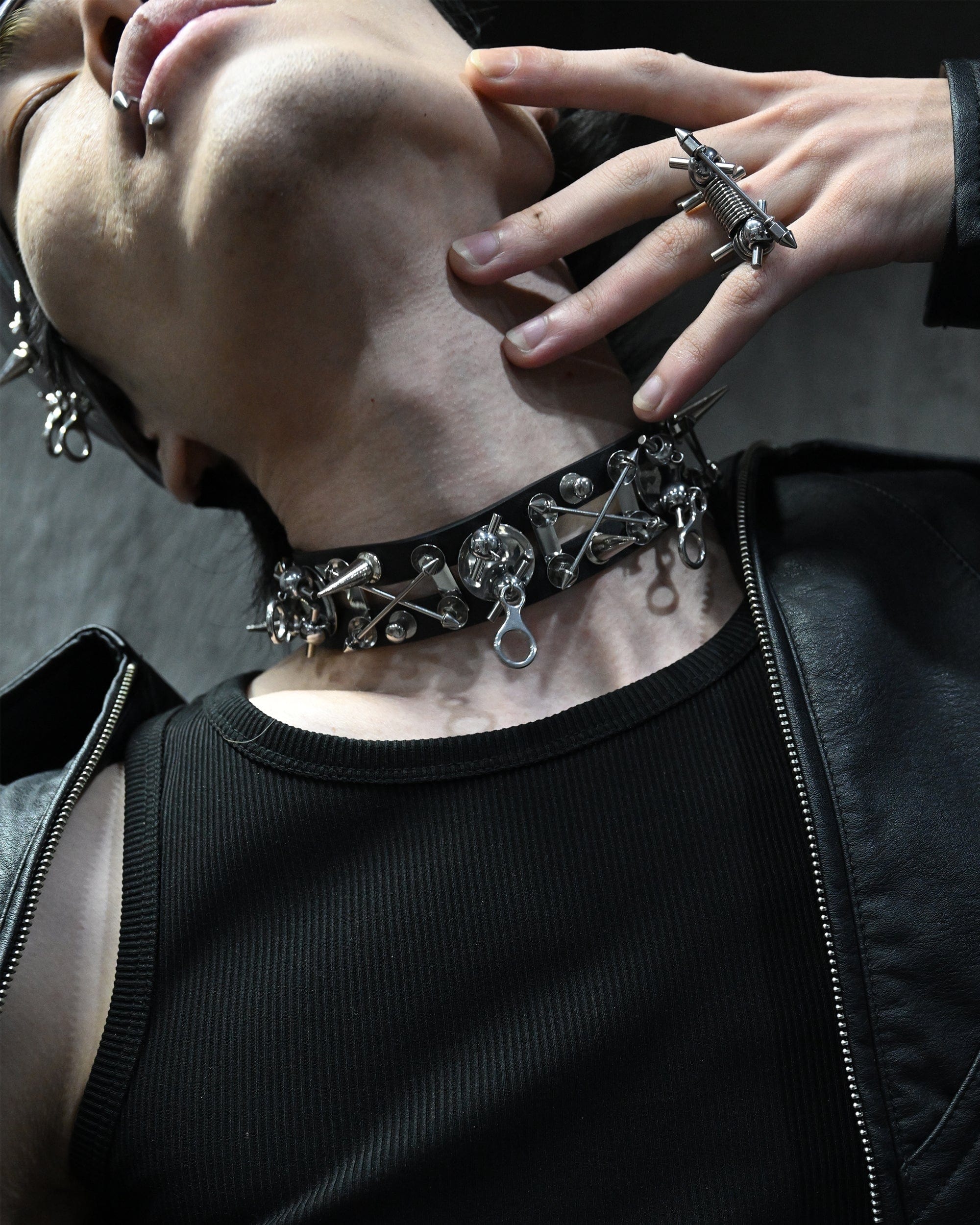 ILLUSORY Modern Hunter Rivet PU Choker, premium urban and streetwear designers apparel on PROJECTISR.com, ILLUSORY