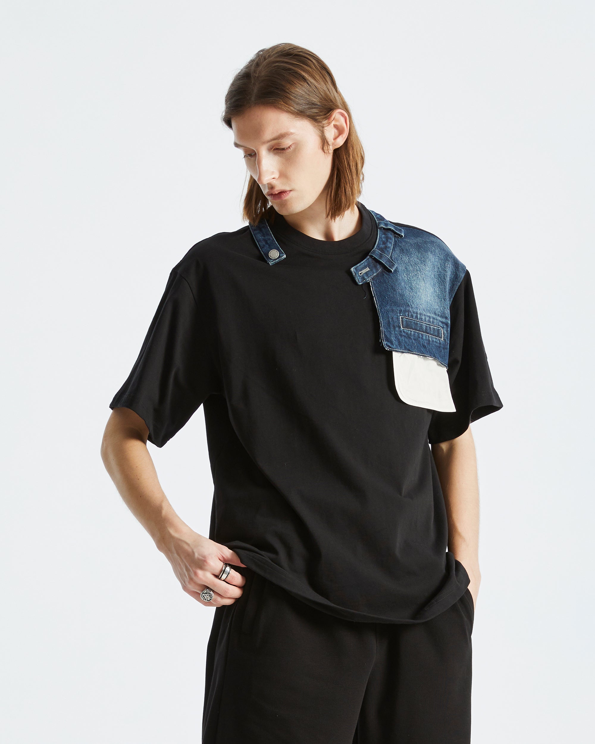 ORGANIC EMOTION Deconstructed Denim Shorts Spliced T-Shirt