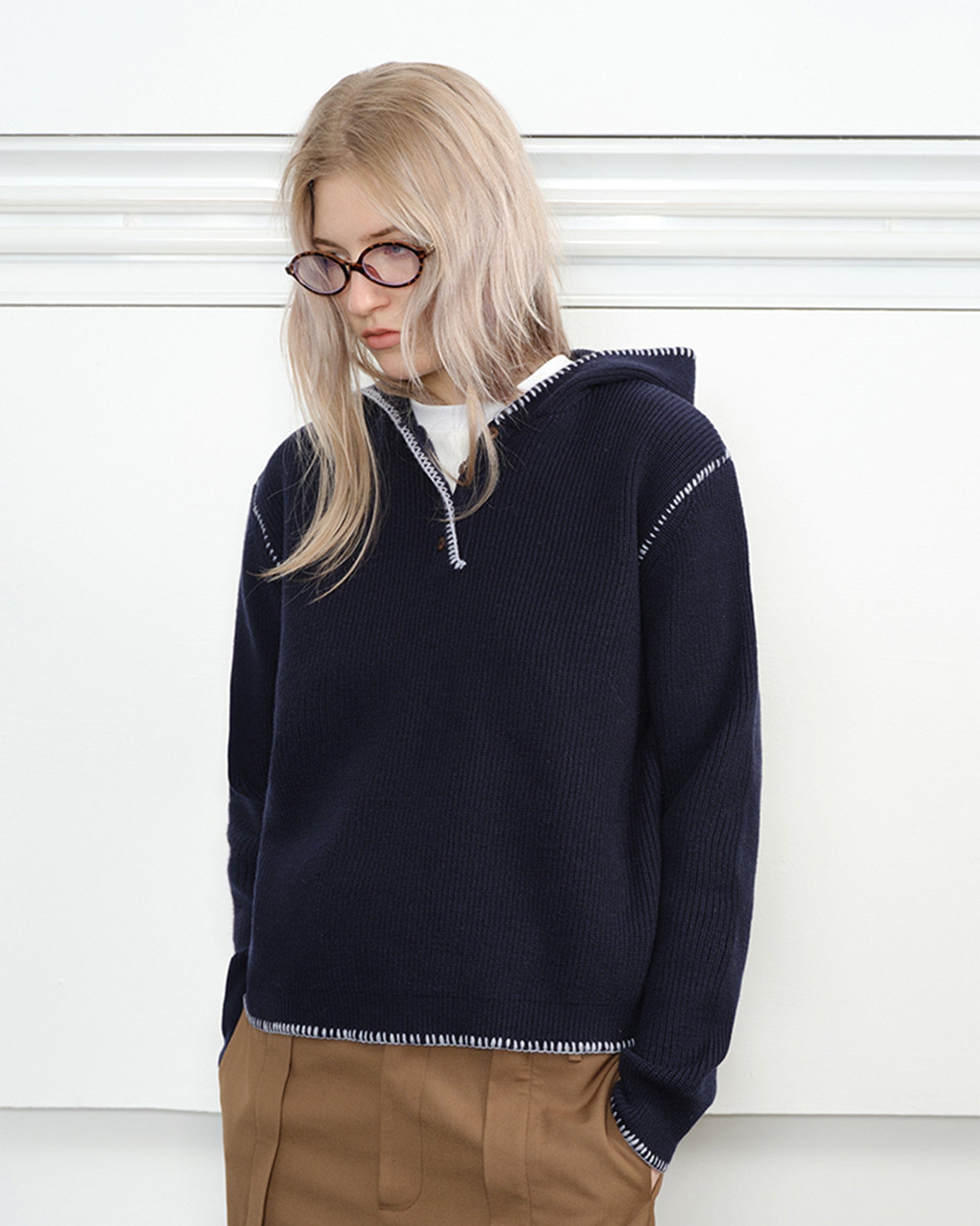 KREATE Stitched-Edges Hooded Sweater