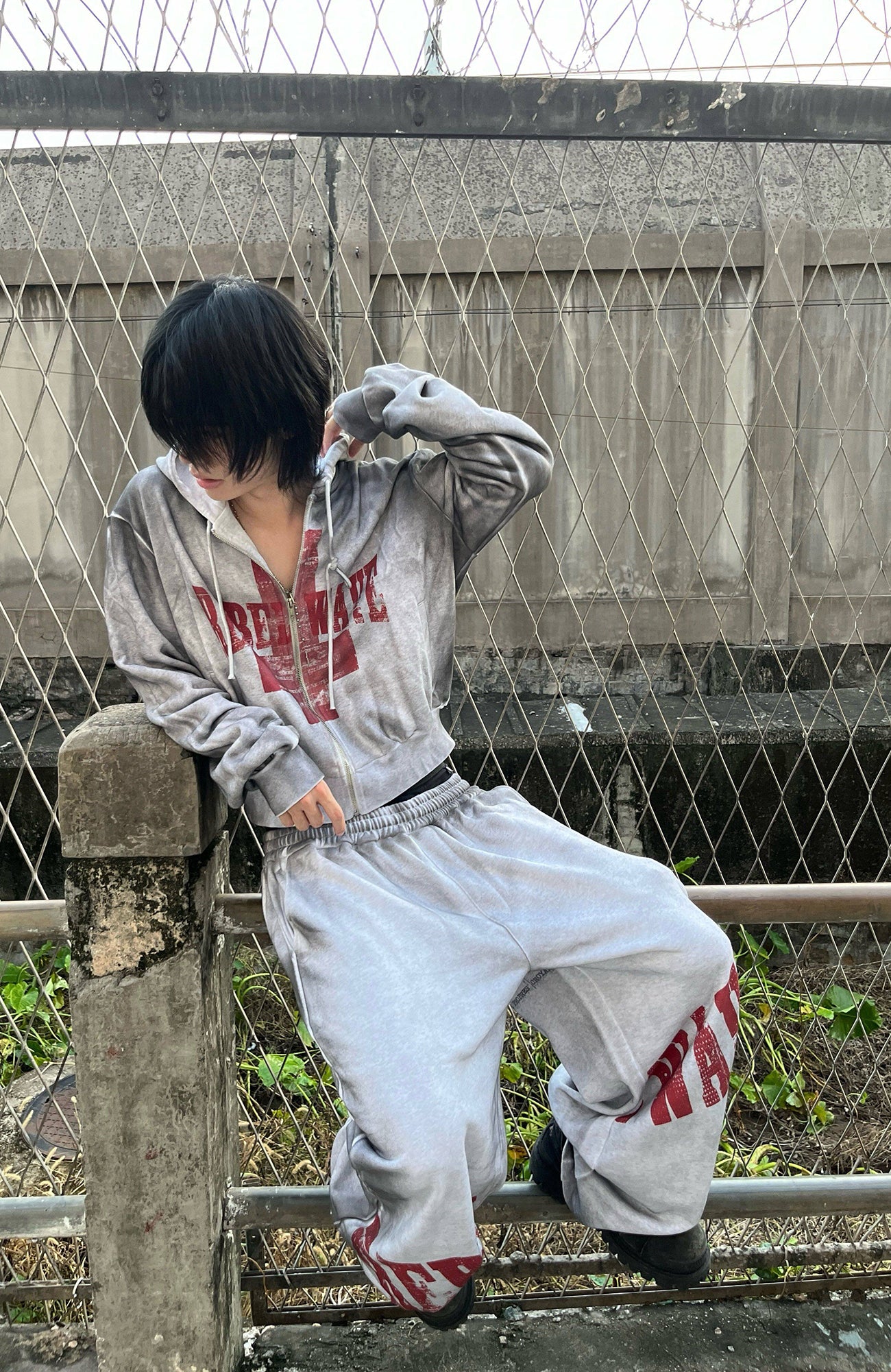 REBEL WAVE Dirty Wash Cross Graphic Zip-Up Hoodie