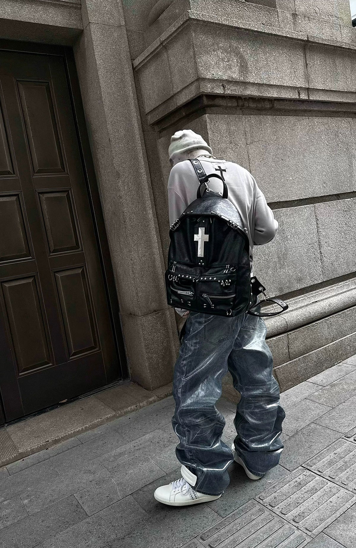 REBEL WAVE Frayed Raw-Edge Wax-Coated Flared Jeans