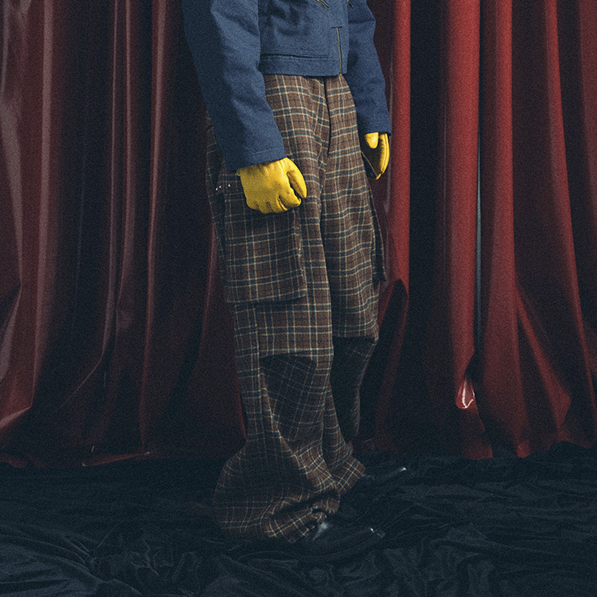 TRECLUB Plaid Pleated-Knee Wide-Leg Cargo Pants, premium urban and streetwear designers apparel on PROJECTISR.com, TRECLUB