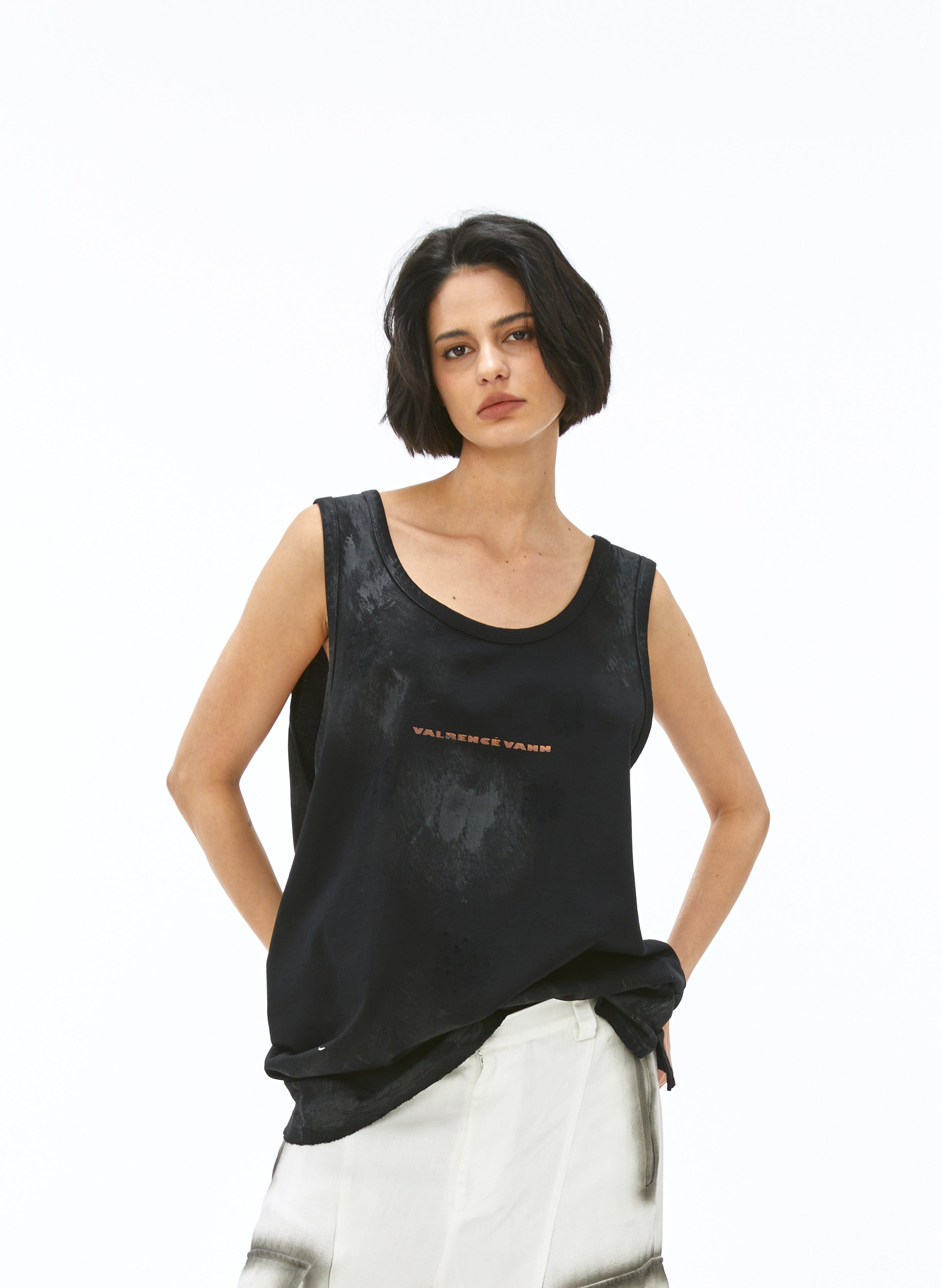 VANN VALRENCE Washed-Dyed Oversized Tank Top