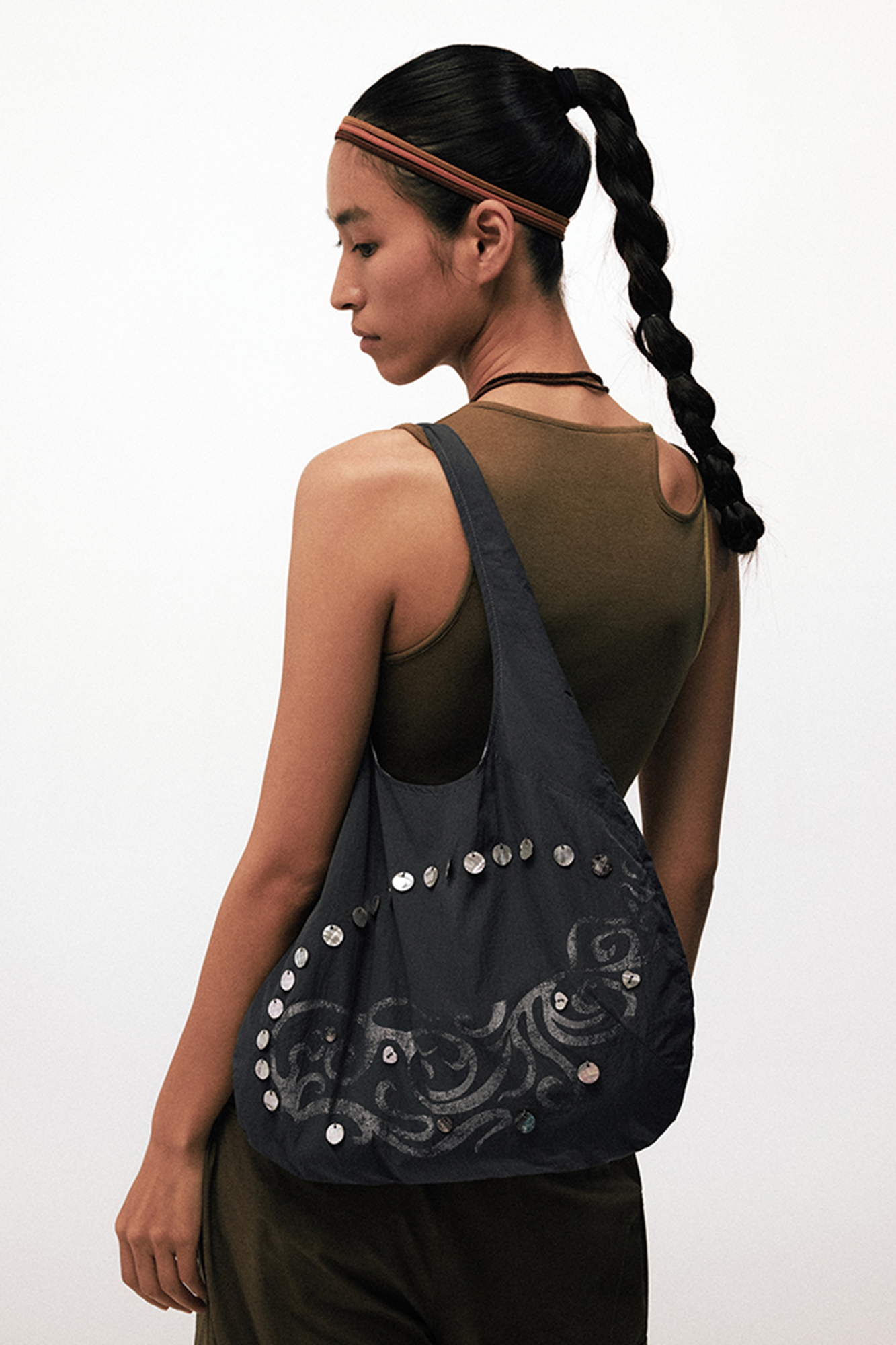 CONPCONP Tai Chi Disc-Embellished Canvas Shoulder Bag