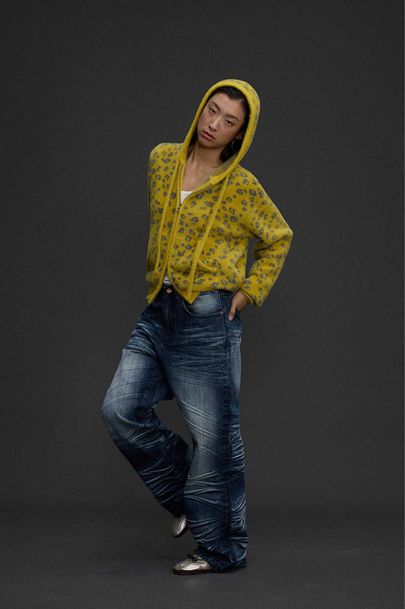 NIANJIUYIKOUER Fuzzy Leopard Jacquard Zip-Up Hoodie Cardigan, premium urban and streetwear designers apparel on PROJECTISR.com, NIANJIUYIKOUER