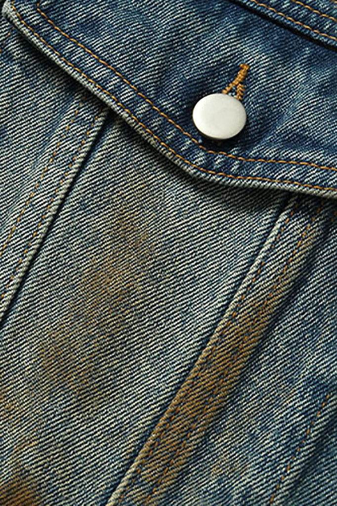 1997 POSTOFFICE Distressed Washed Rust Denim Jacket, premium urban and streetwear designers apparel on PROJECTISR.com, 1997 POSTOFFICE