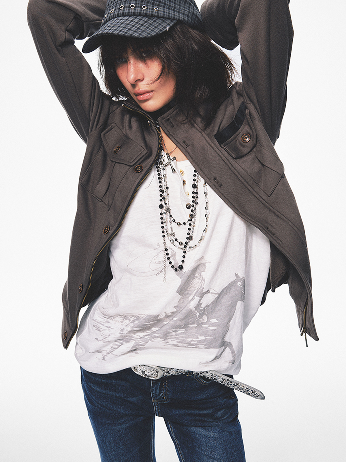 TRECLUB Retro Epaulette Bib-Pocket Jacket