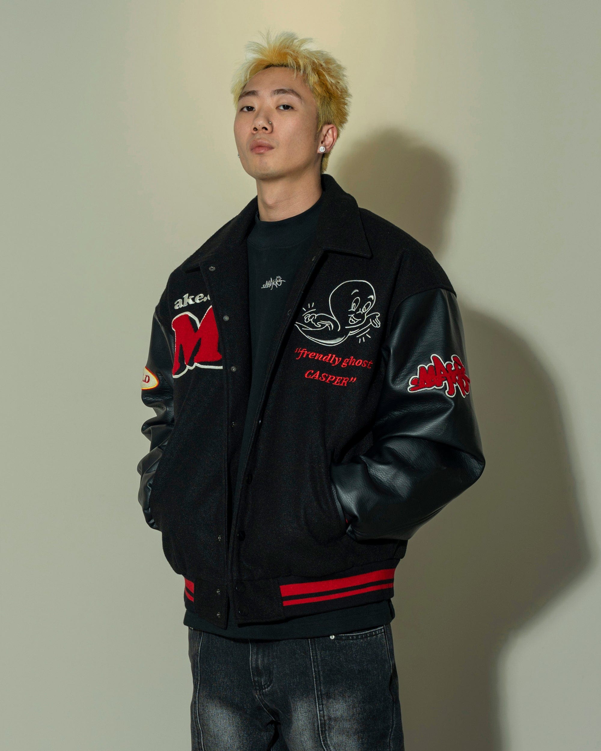 MAKEMORE Demon Patchwork Cotton-padded Baseball Jacket