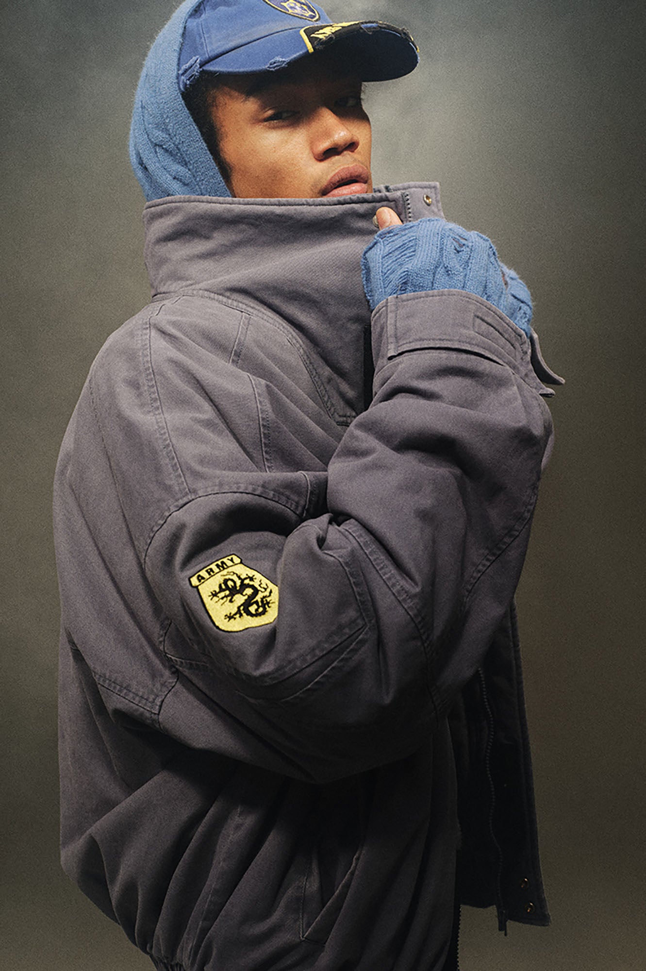 TRECLUB Washed Faux Fur Lined Bomber Jacket