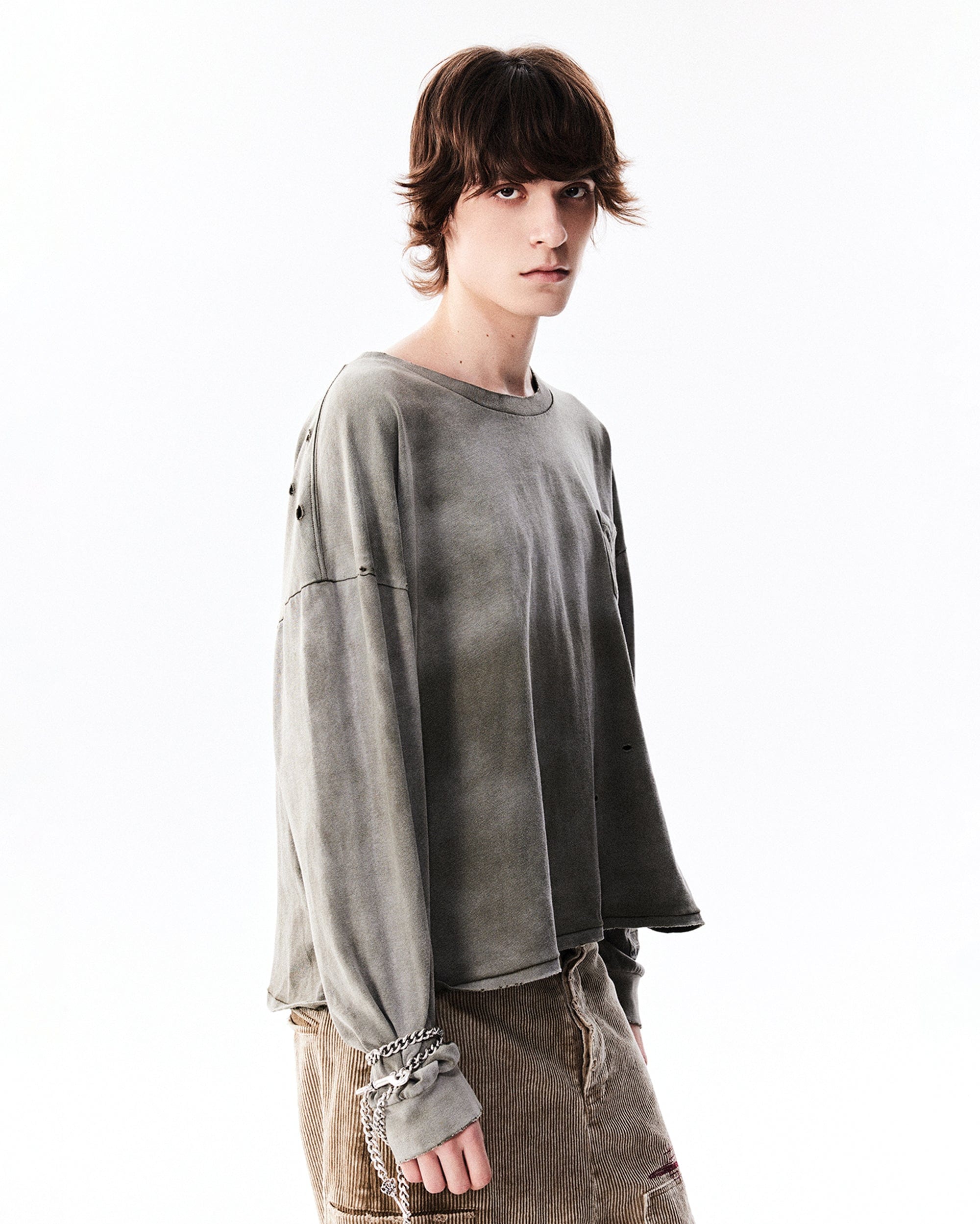 RICHILL Patchwork Ripped Washed Long-Sleeve Tee