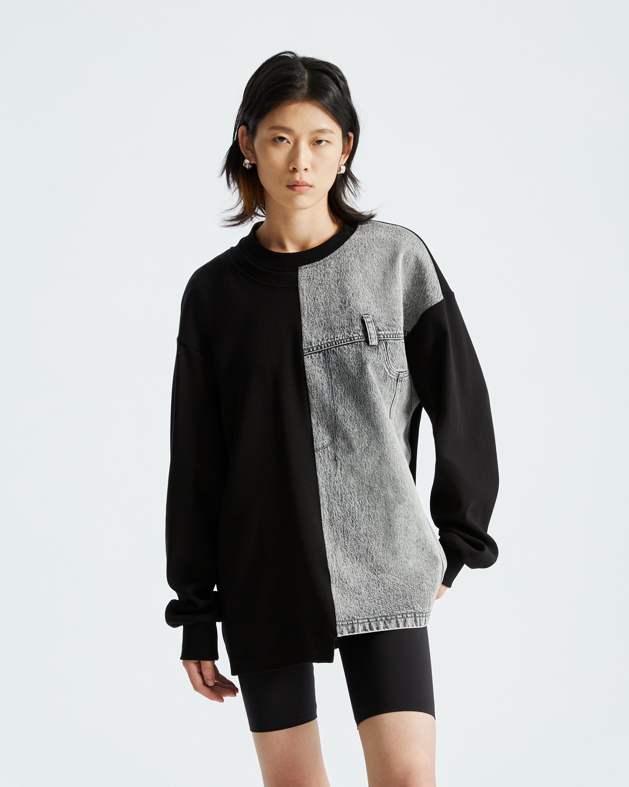 ORGANIC EMOTION Denim Spliced Long-Sleeve Tee