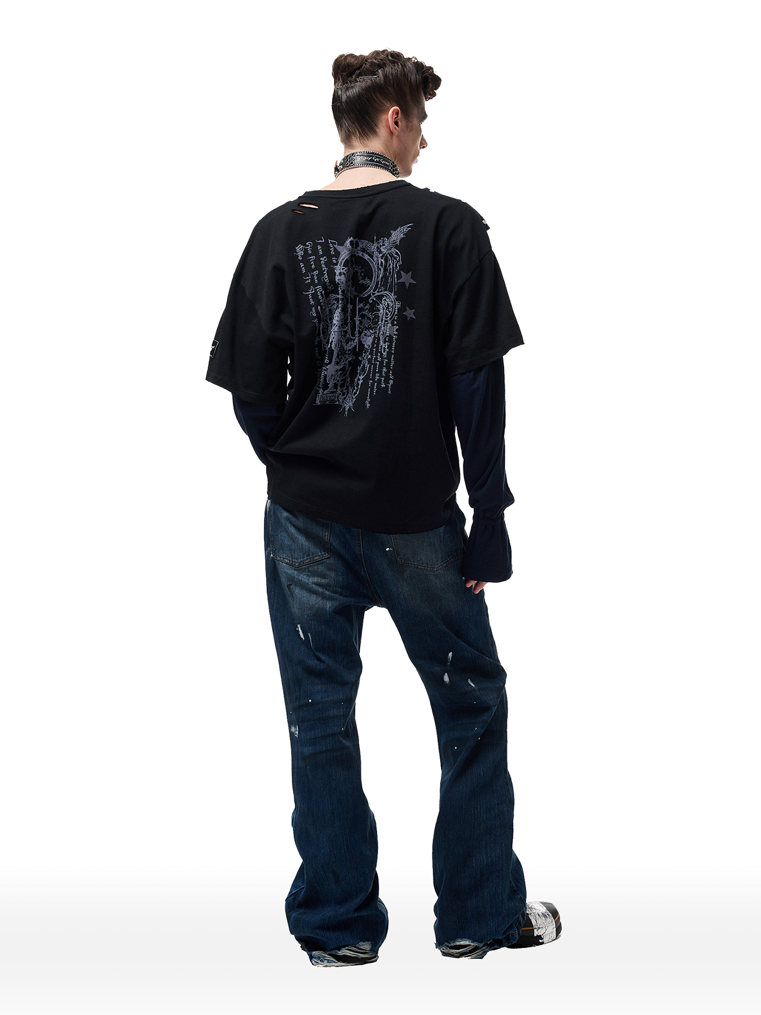 CYCYCY Retro Washed Distressed Flared Jeans