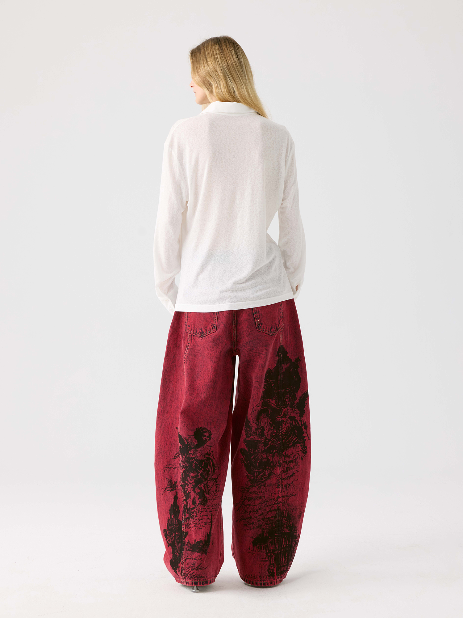 HAHAHA Hand-Painted Graphic Washed Wide-Leg Jeans