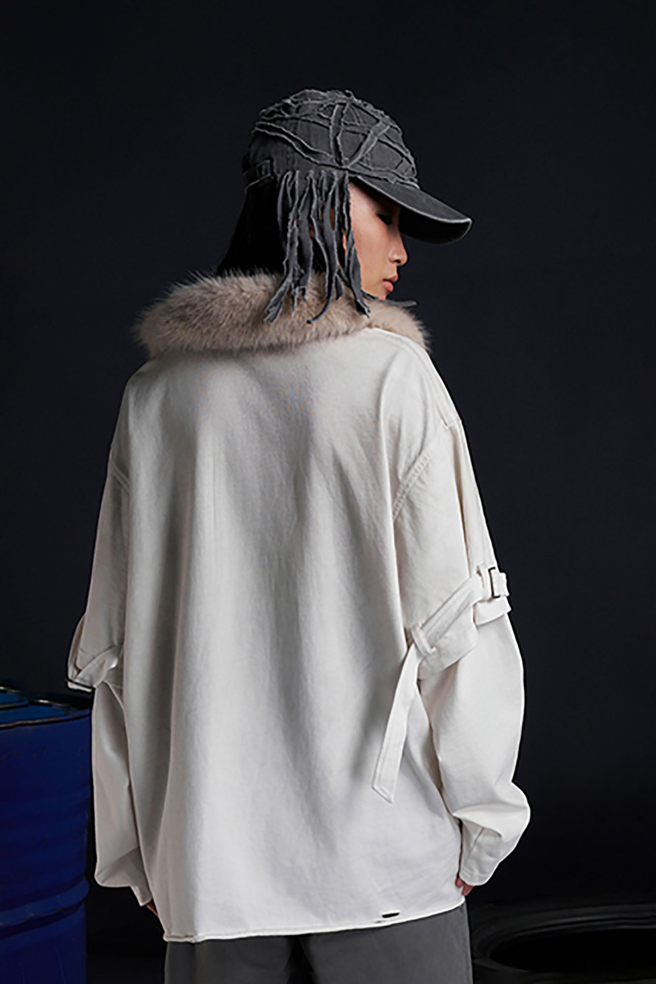 RECOVER ZONE Detachable Faux Fur Collar Long Sleeve Shirt