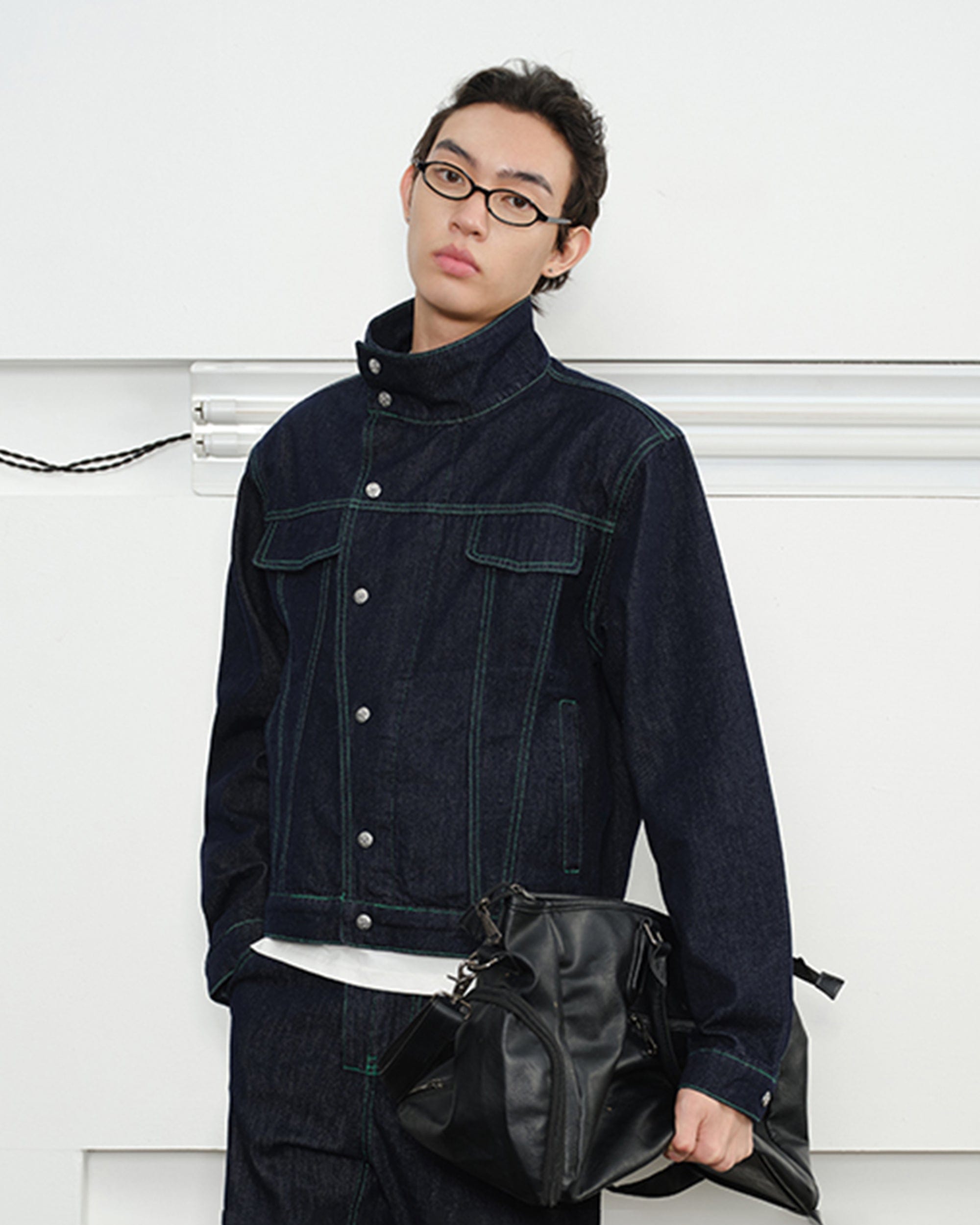 KREATE Asymmetrical Stand Collar Snap Jacket