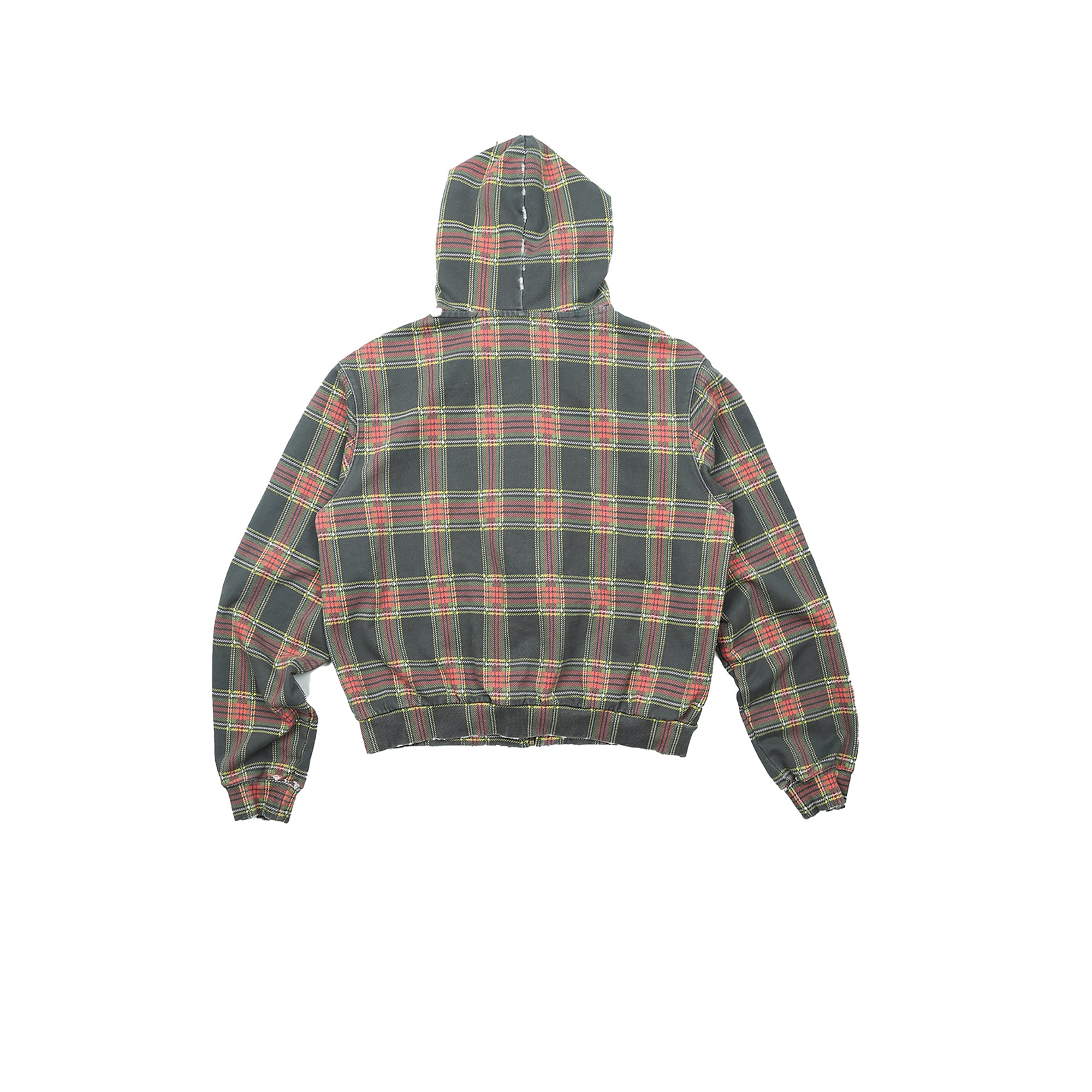TRECLUB Distressed Plaid Zip-Up Hoodie