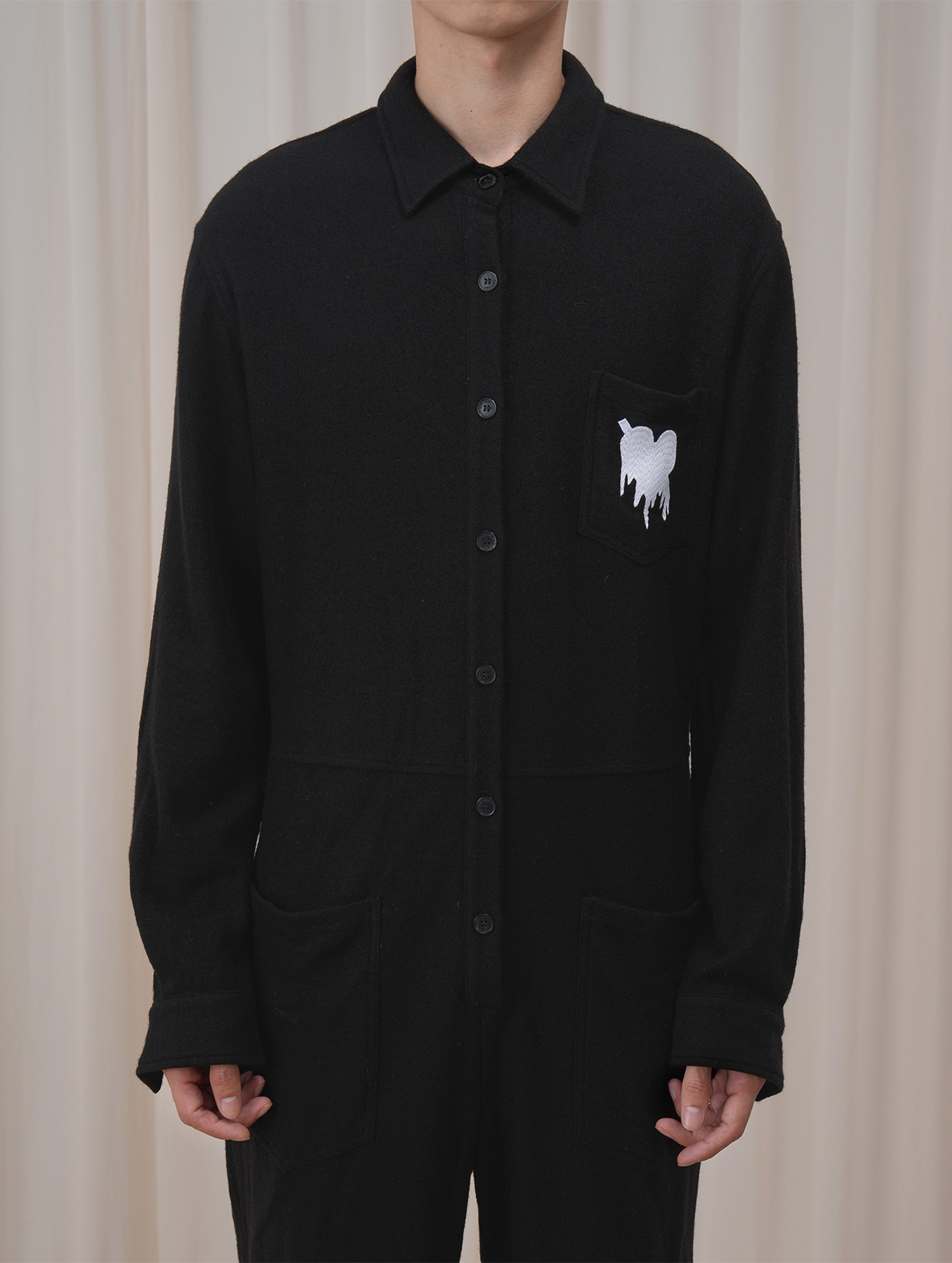 OUYANG WENJUN Wool Fluid-Heart Embroidered Jumpsuit