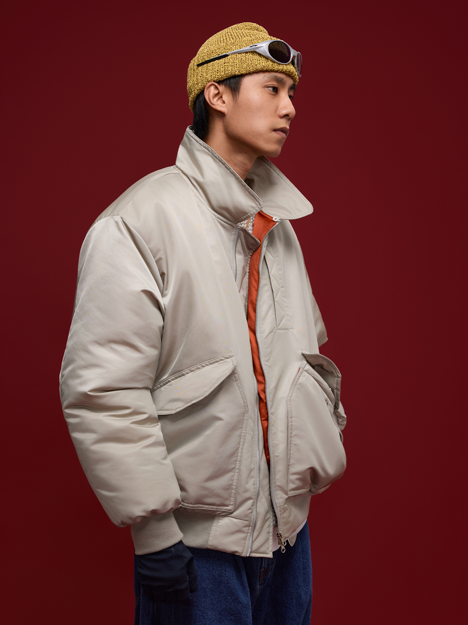 BANANA CLUB Glossy Utility Padded Bomber Jacket