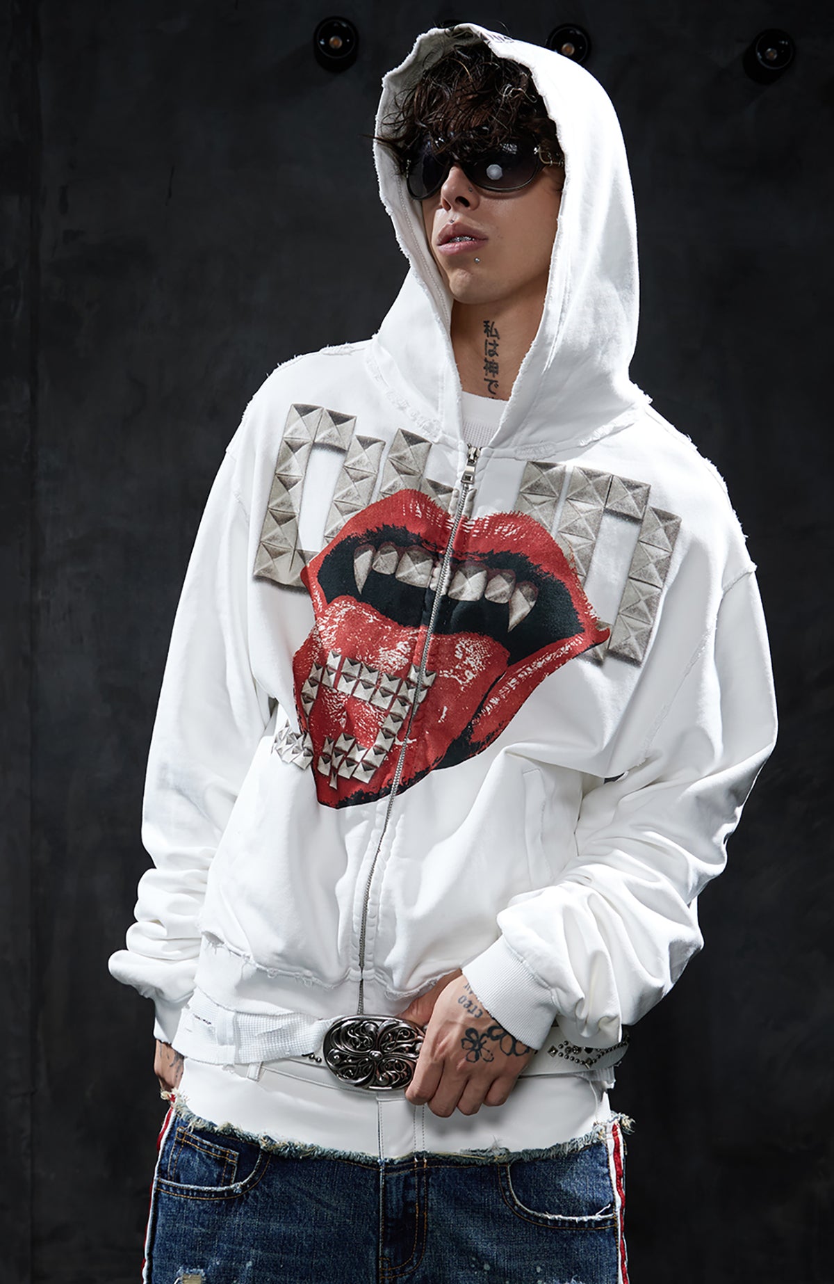 DND4DES Studded Graphic Zip-Up Hoodie