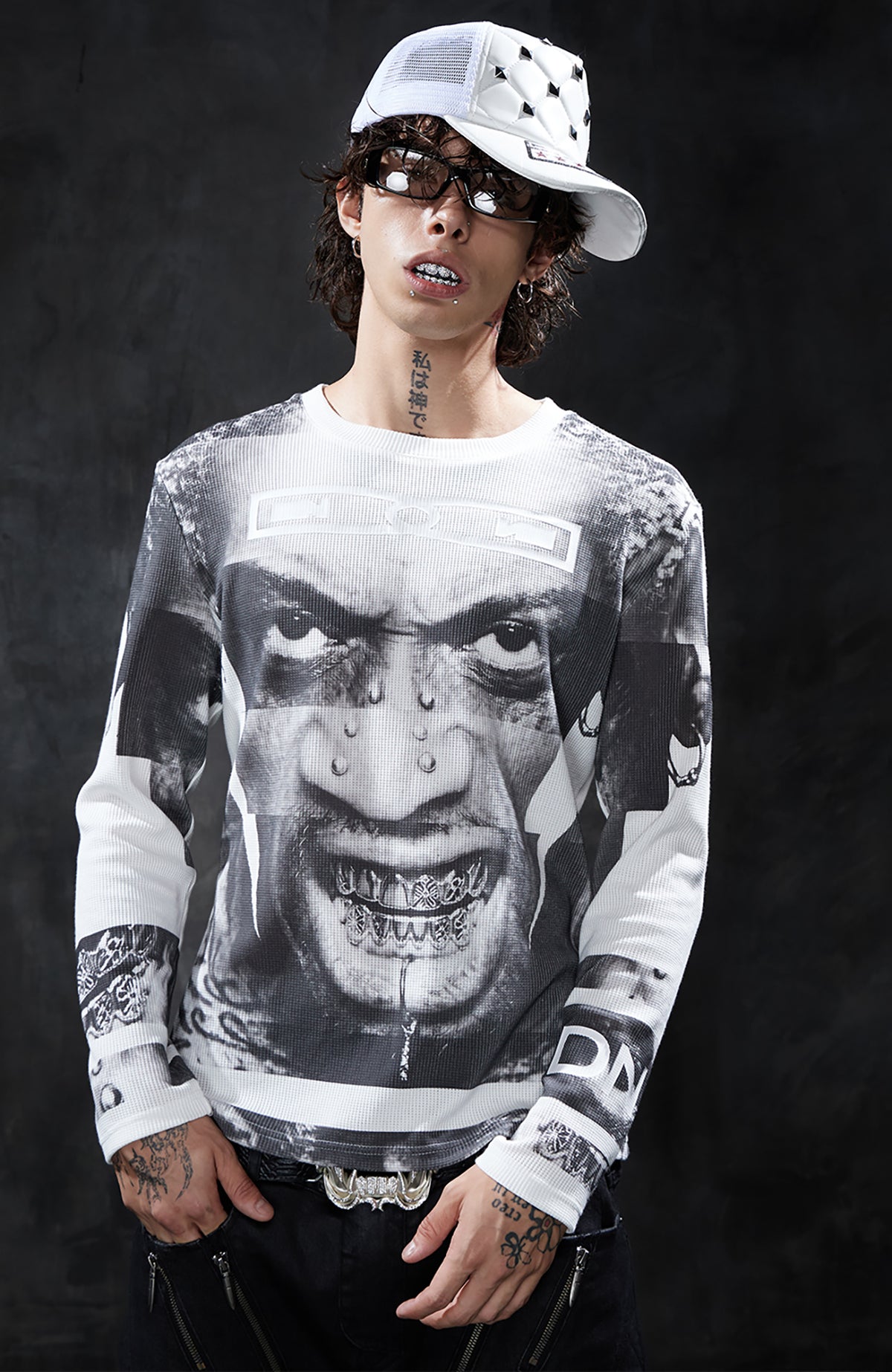 DND4DES Graphic Waffle-Knit Slim Long-Sleeve Tee