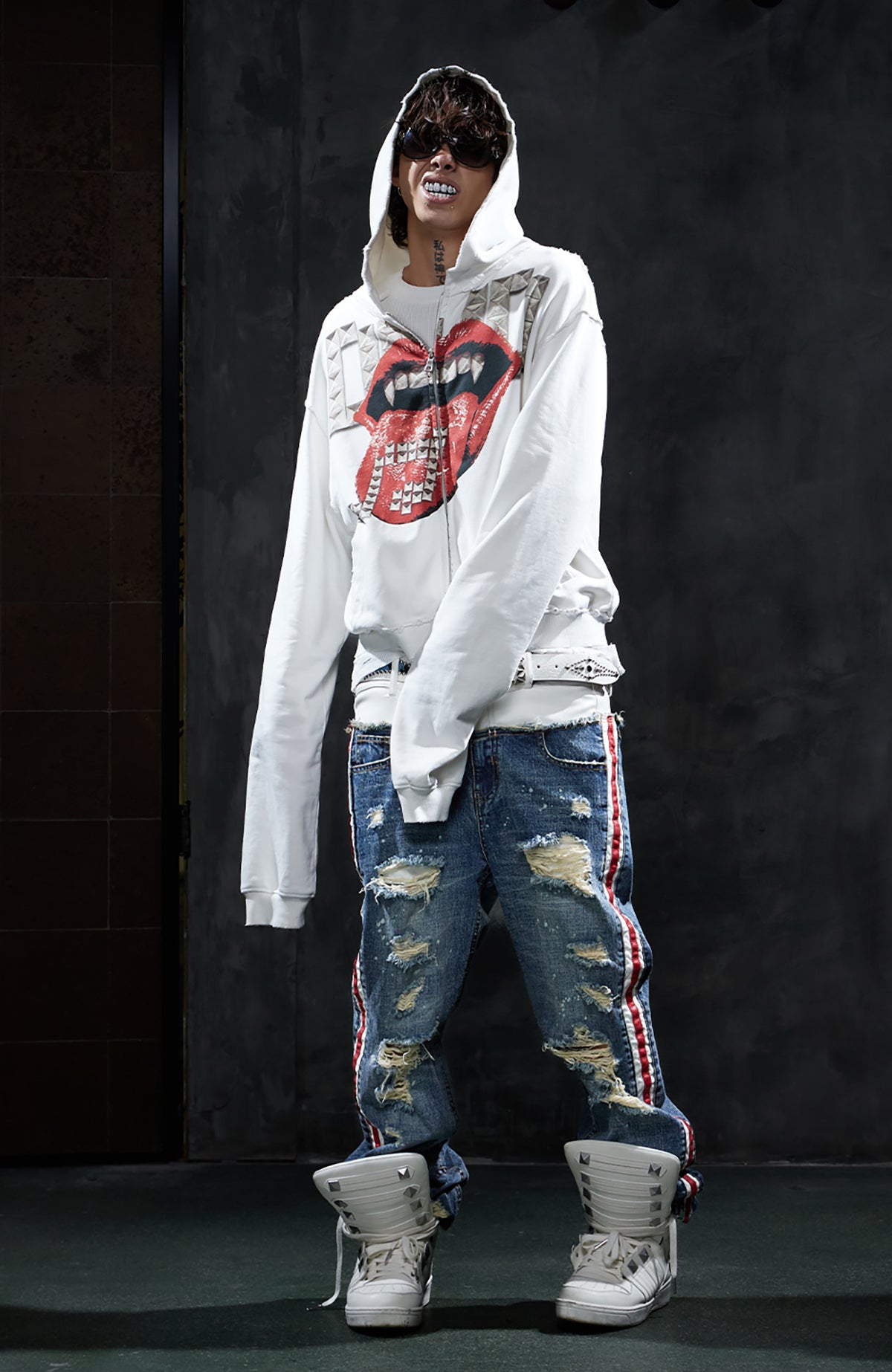 DND4DES Studded Graphic Zip-Up Hoodie