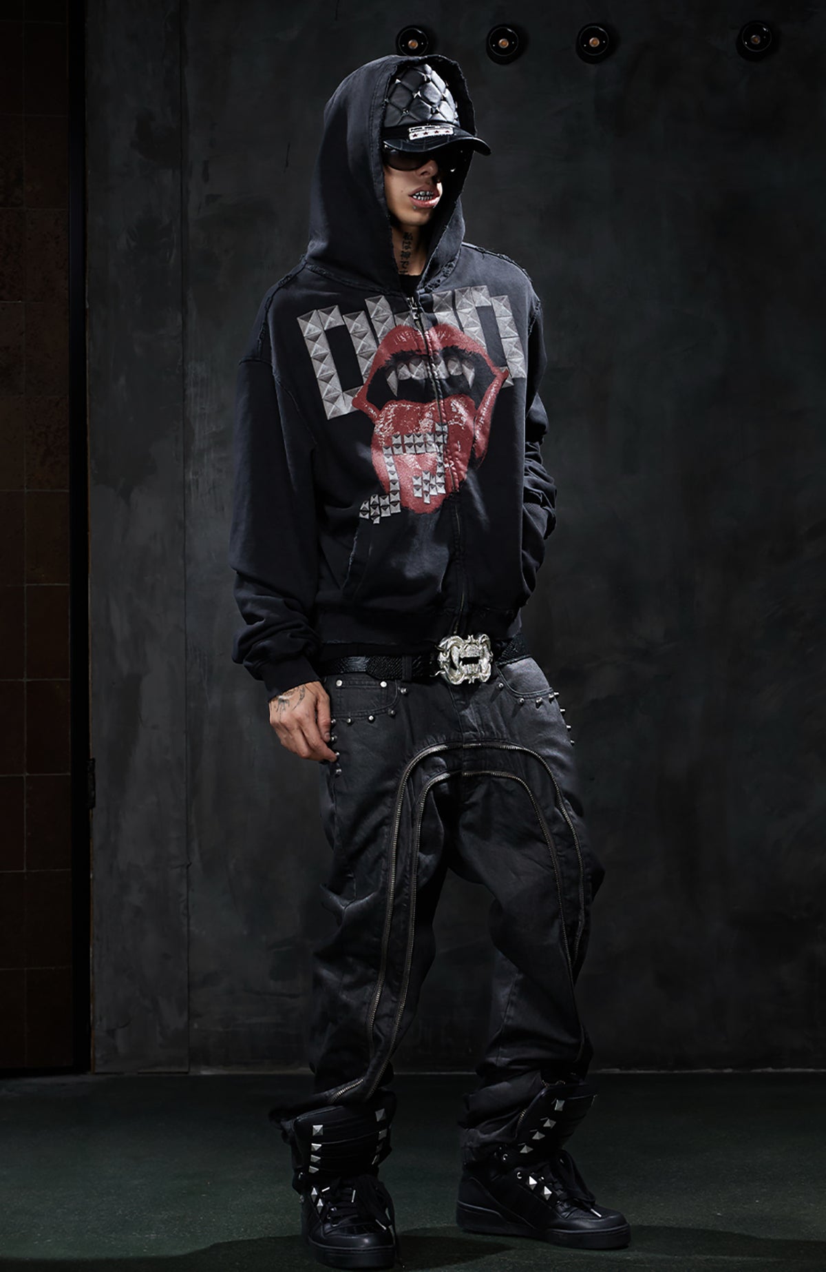 DND4DES Studded Graphic Zip-Up Hoodie