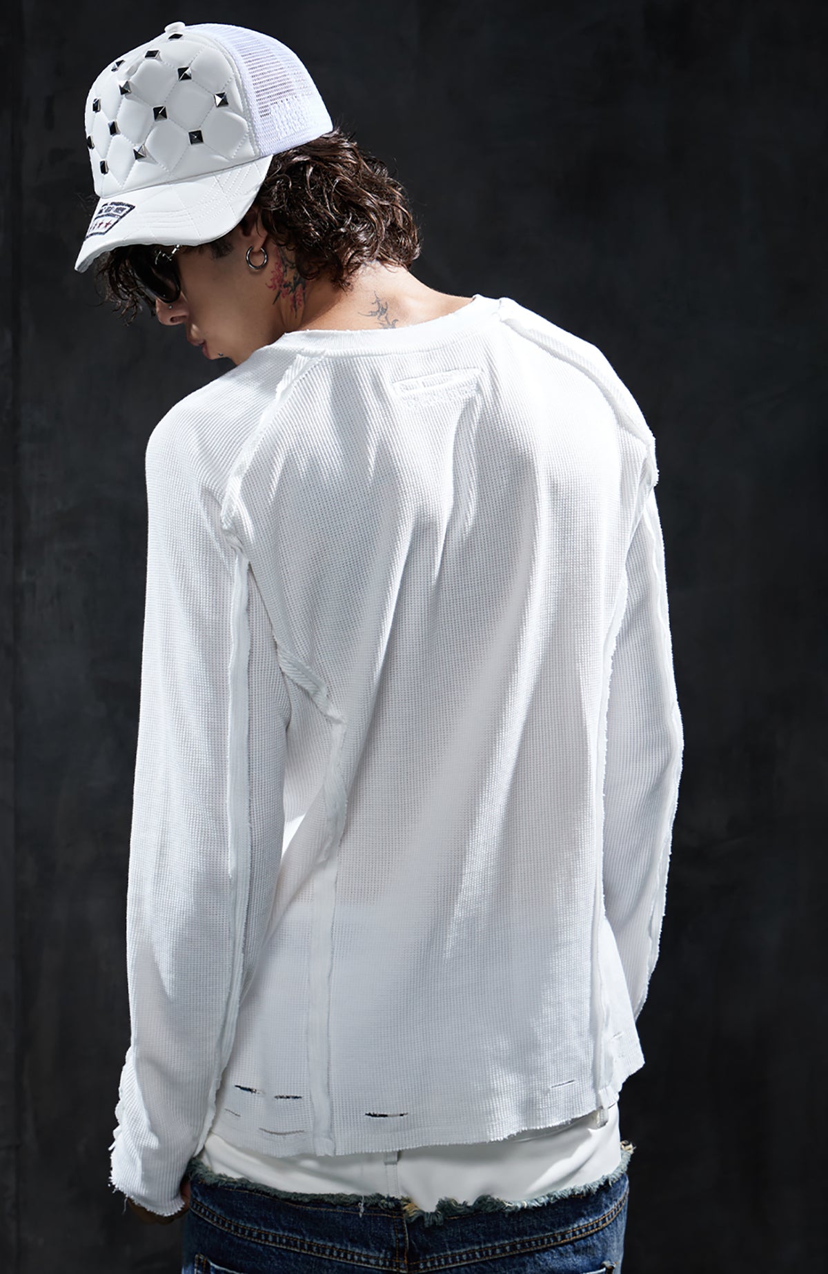 DND4DES Retro Deconstructed Waffle-Knit Long-Sleeve Tee