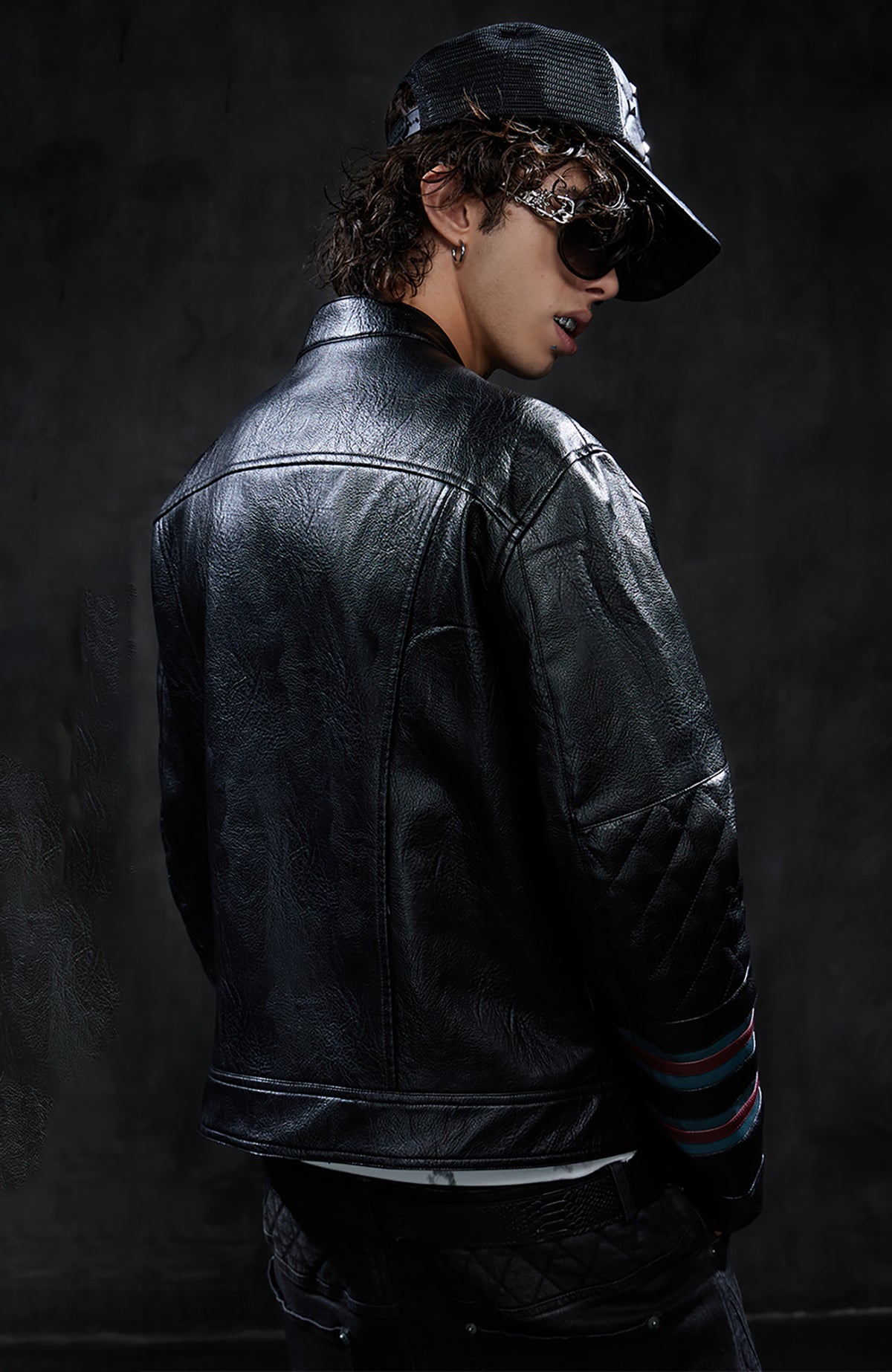 DND4DES Retro Quilted Patchwork Colorblock Biker Jacket