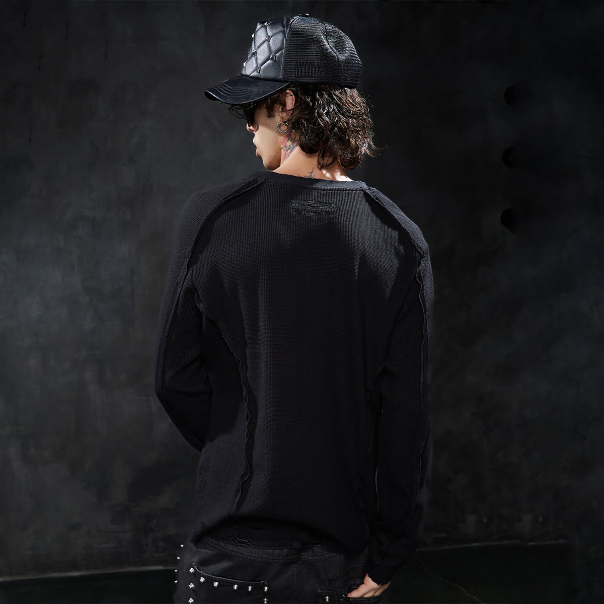 DND4DES Retro Deconstructed Waffle-Knit Long-Sleeve Tee